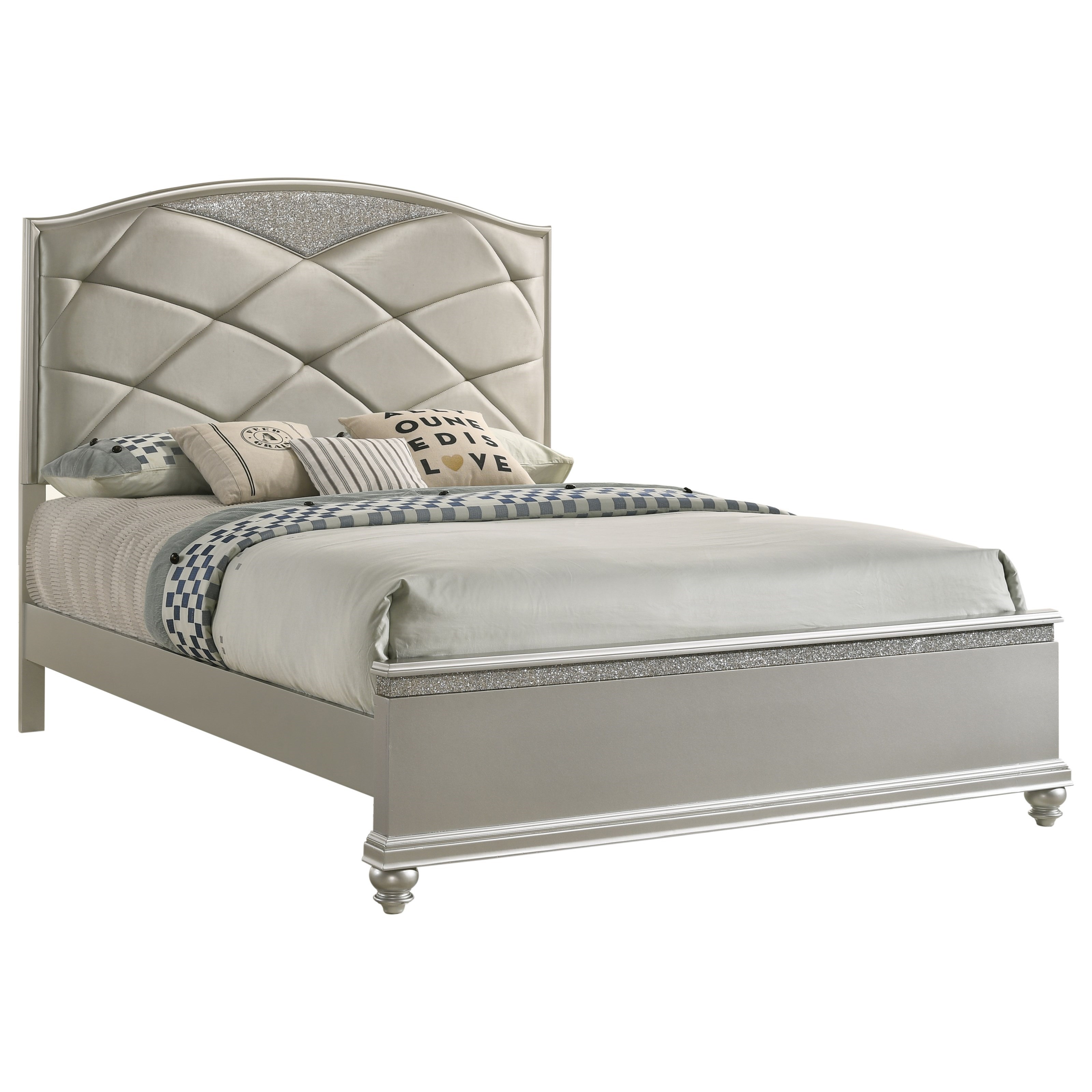 Crown Mark VALIANT Glam California King Platform Bed with Bun Feet and