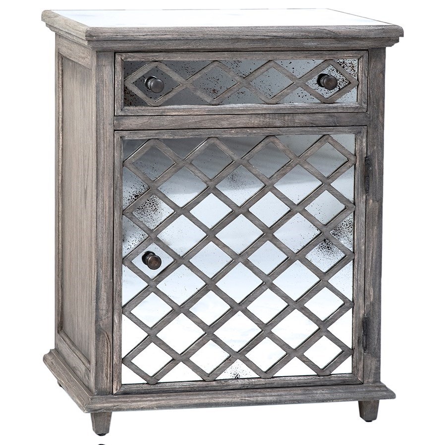 Kaitlyn's Kreations Blake End Table with Antiqued Pearl Mirror Door