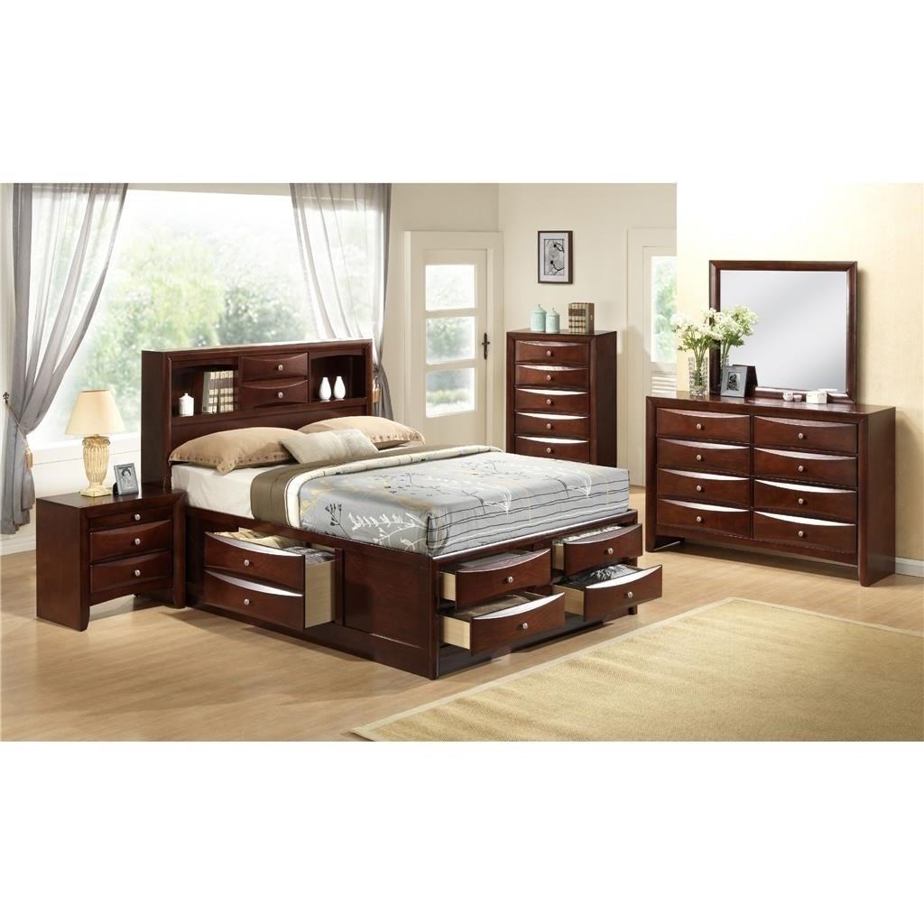 Elements Emily Transitional King Bed with Dovetail Drawers Royal