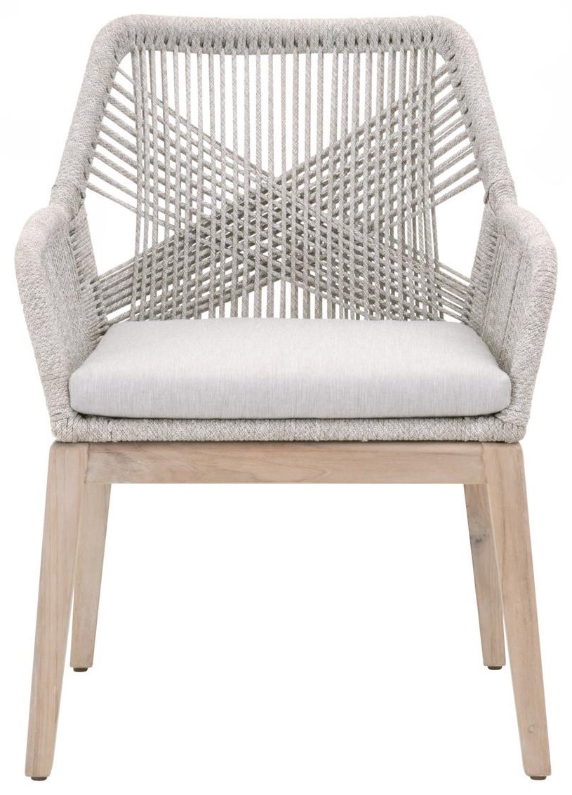 Essentials for Living Woven LOOM OUTDOOR ARM CHAIR Taupe & White Flat