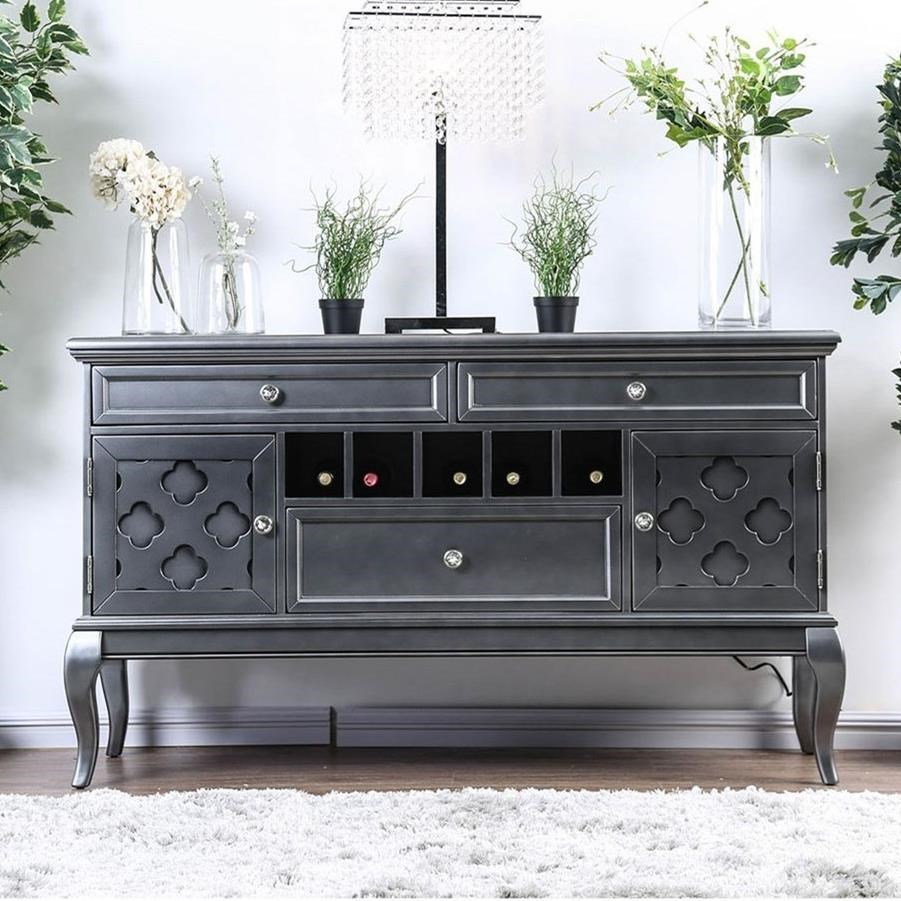 Furniture of America Amina Transitional Server with Interior Shelving and Wine Storage Value