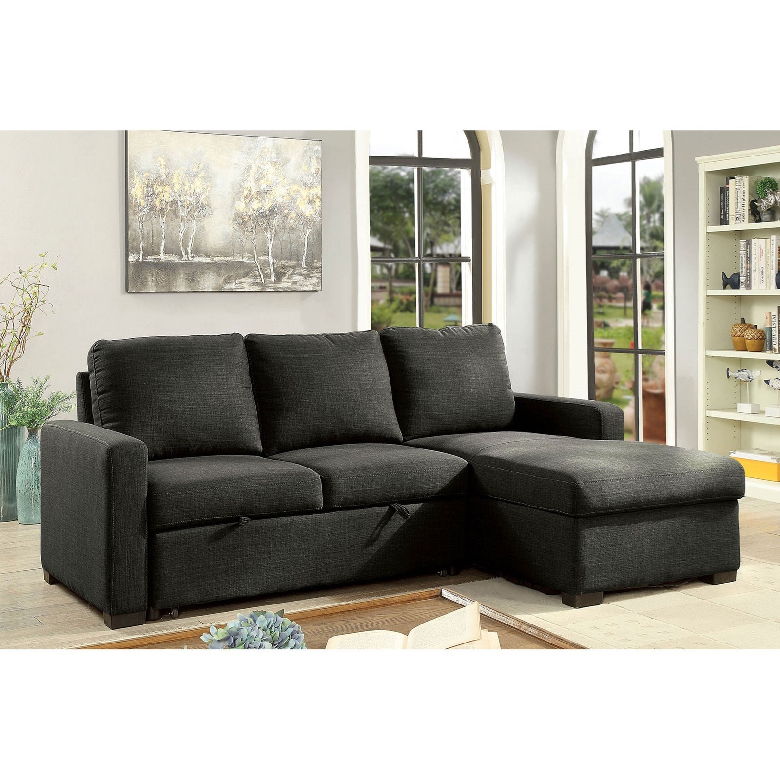 Furniture of America Arabella Sectional with Chaise and Hidden Sleeper