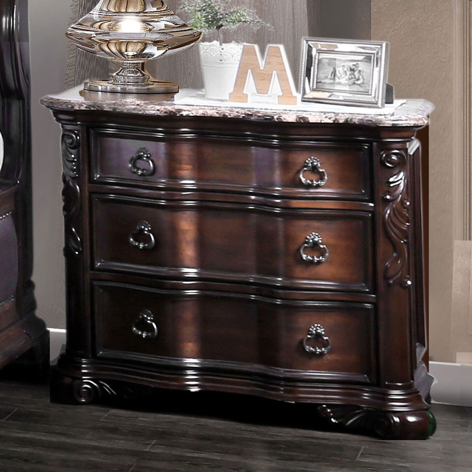Furniture of America FOA Arcturus CM7859N Traditional EuropeanInspired 3 Drawer Nightstand
