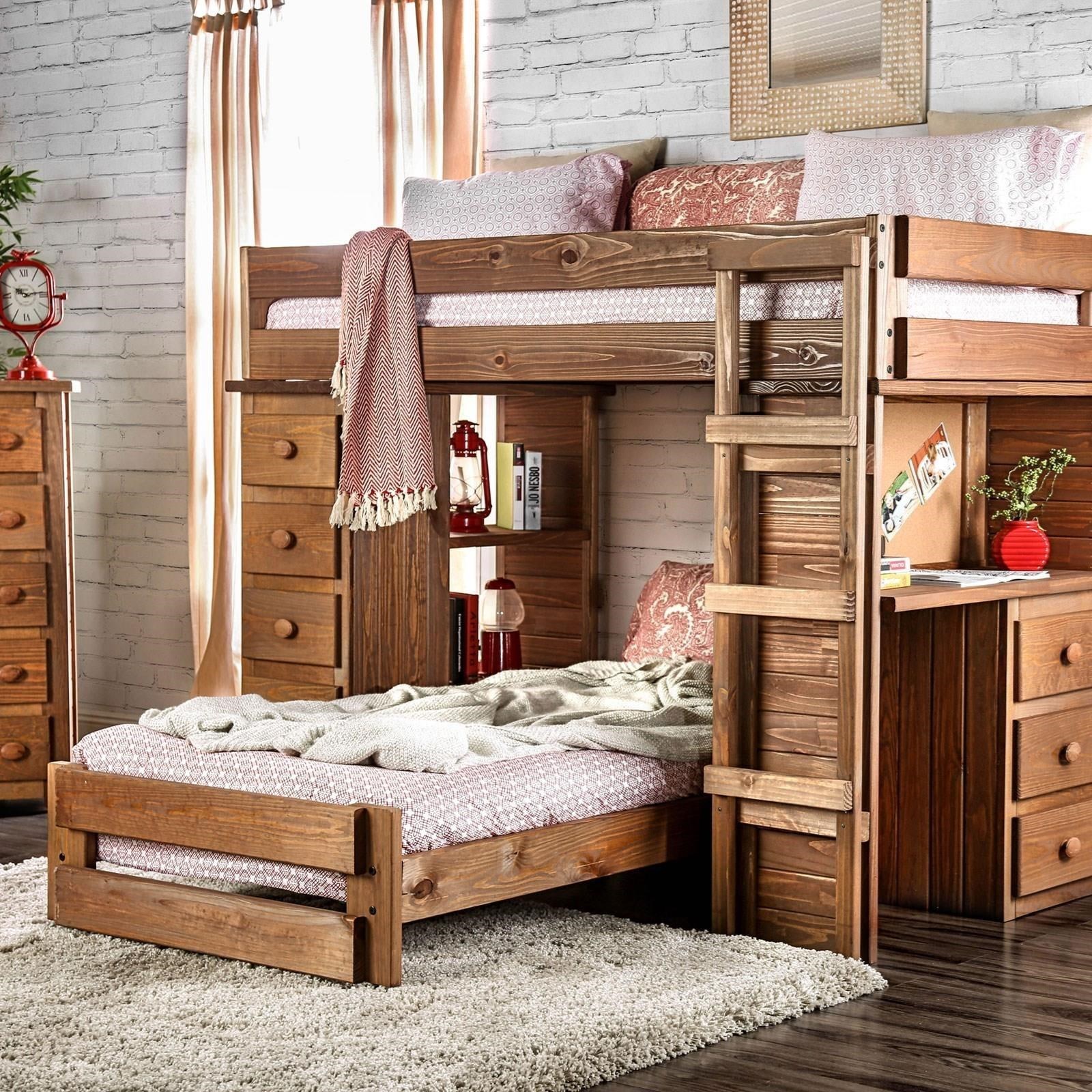Furniture of America Beckford Rough Cut Solid Pine Twin/Twin Loft Bed