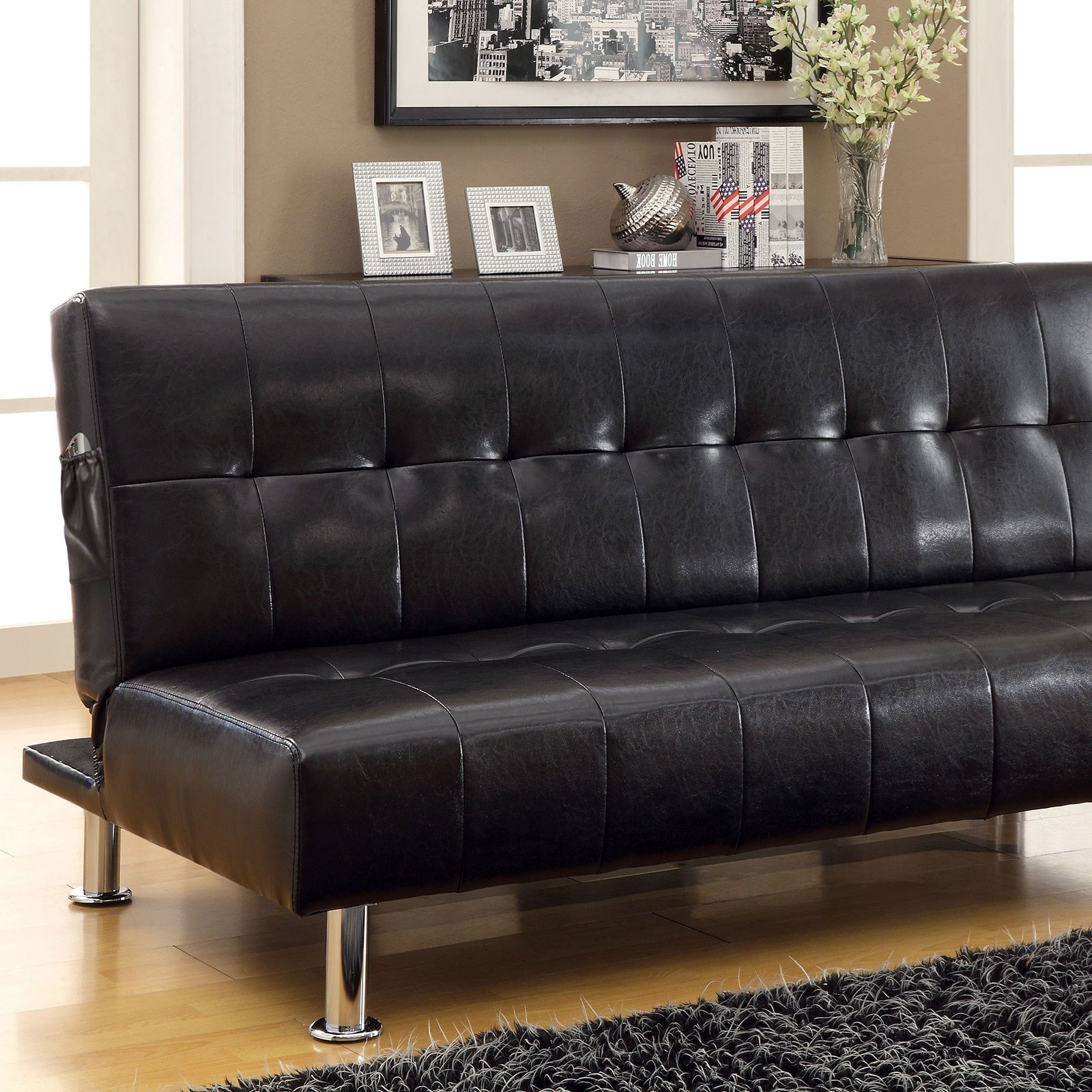 Furniture of America FOA Bulle CM2669PBK Leatherette Futon Sofa