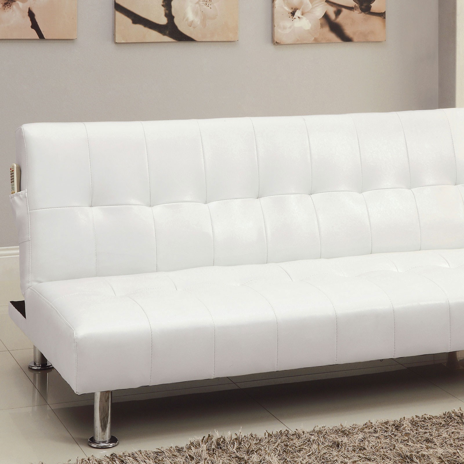 Furniture of America Bulle CM2669PWH Leatherette Futon Sofa Corner