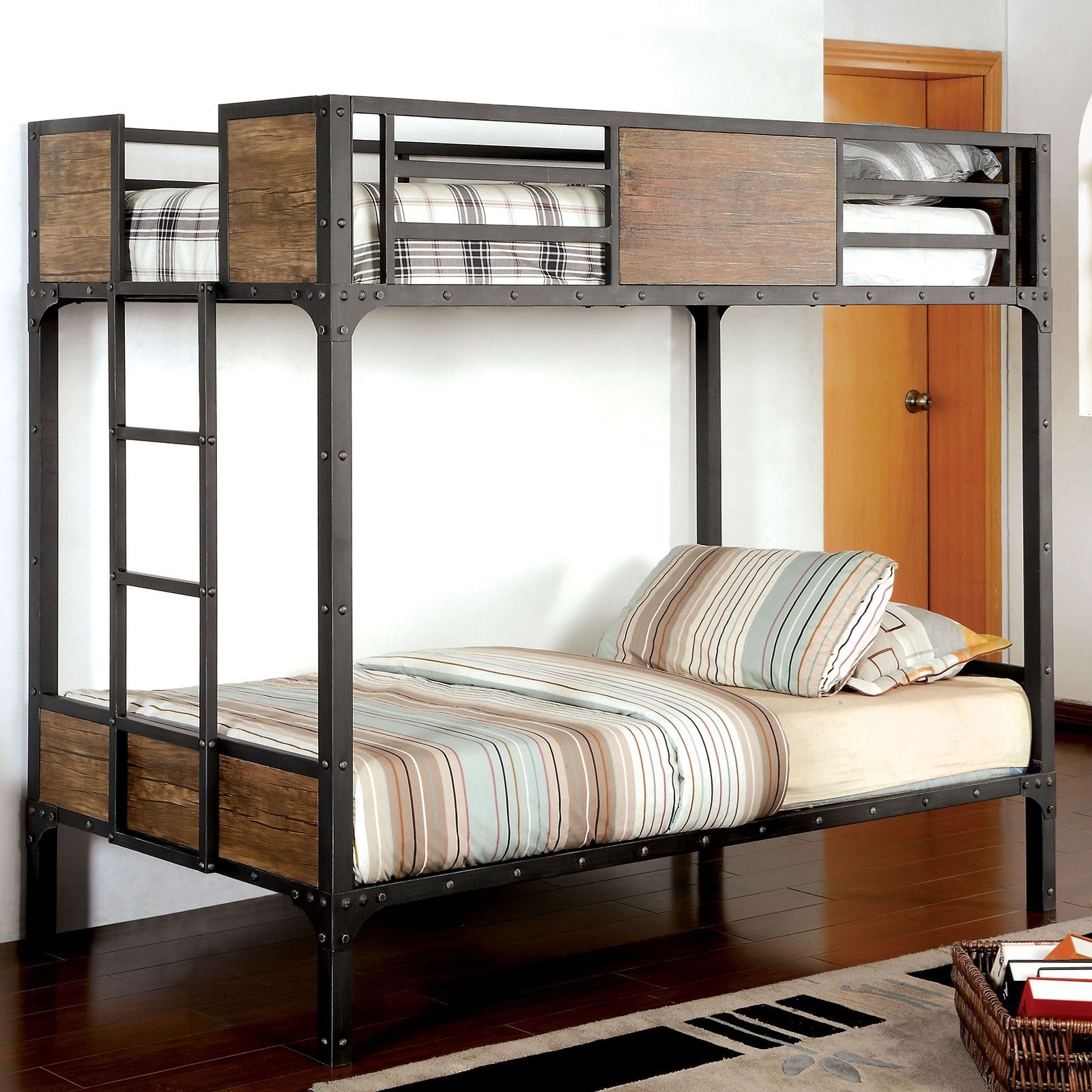 Furniture of America Clapton Industrial Wood and Metal Twin Over Twin