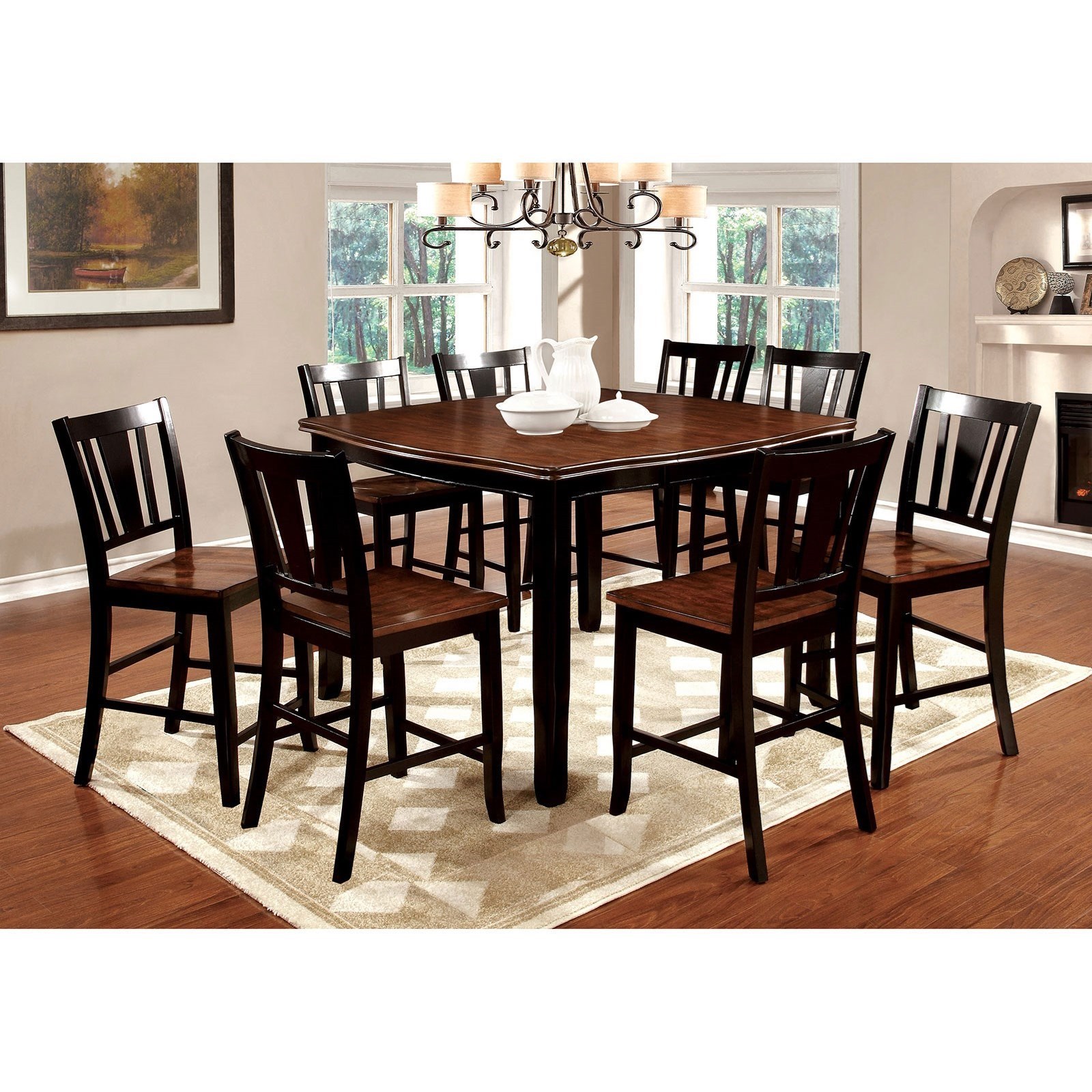 Furniture of America Dover CM3326BCPT9PC Transitional 9 Pc Counter Height Dining Set Nassau
