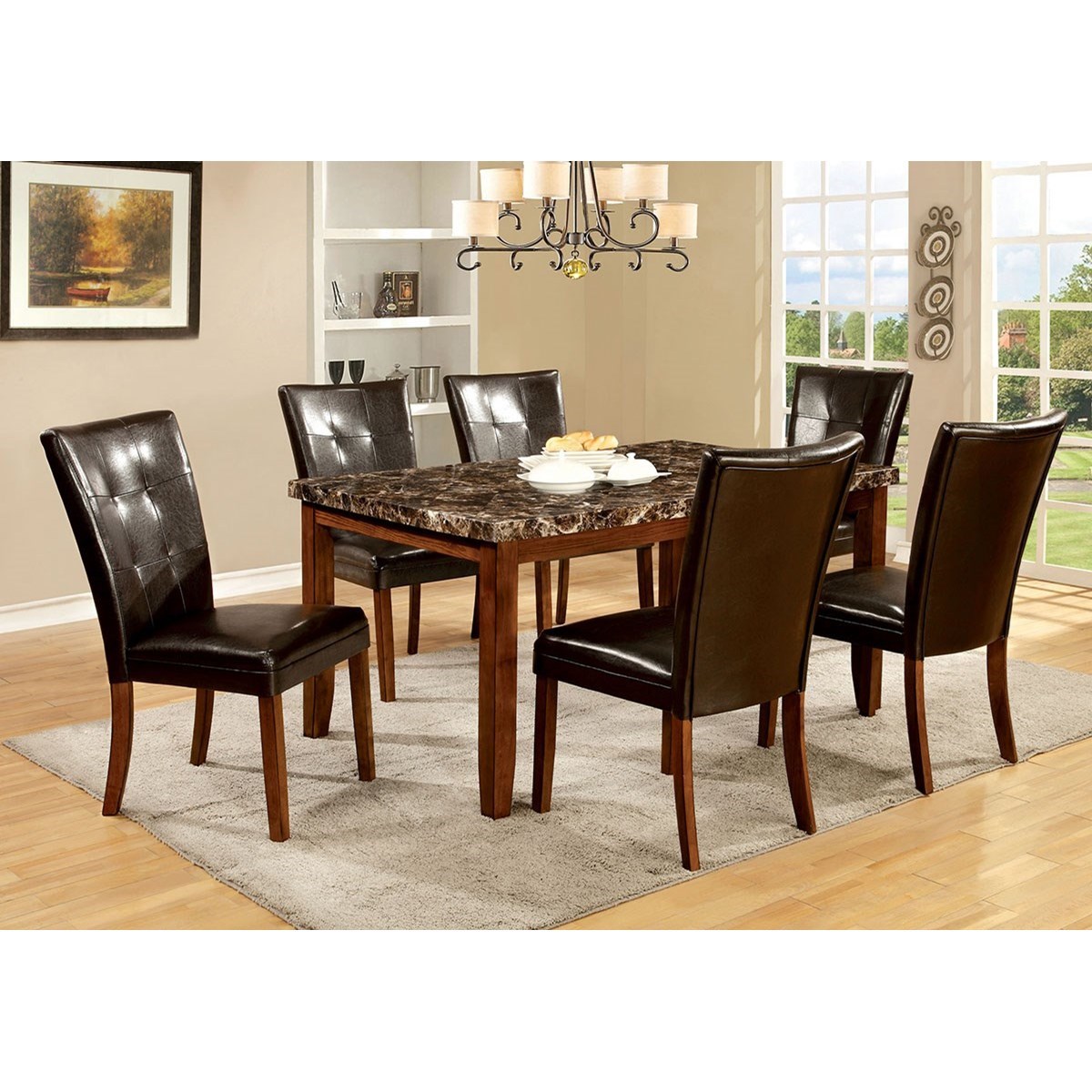 Furniture of America Elmore CM3328T7PC Transitional Table and Chair