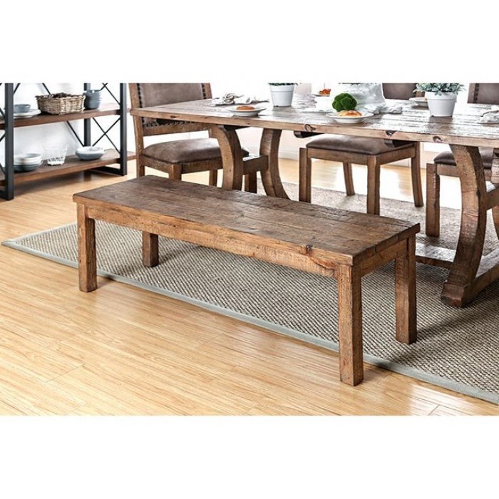 Furniture of America Gianna Rustic Wood Bench with Natural Wood Texture