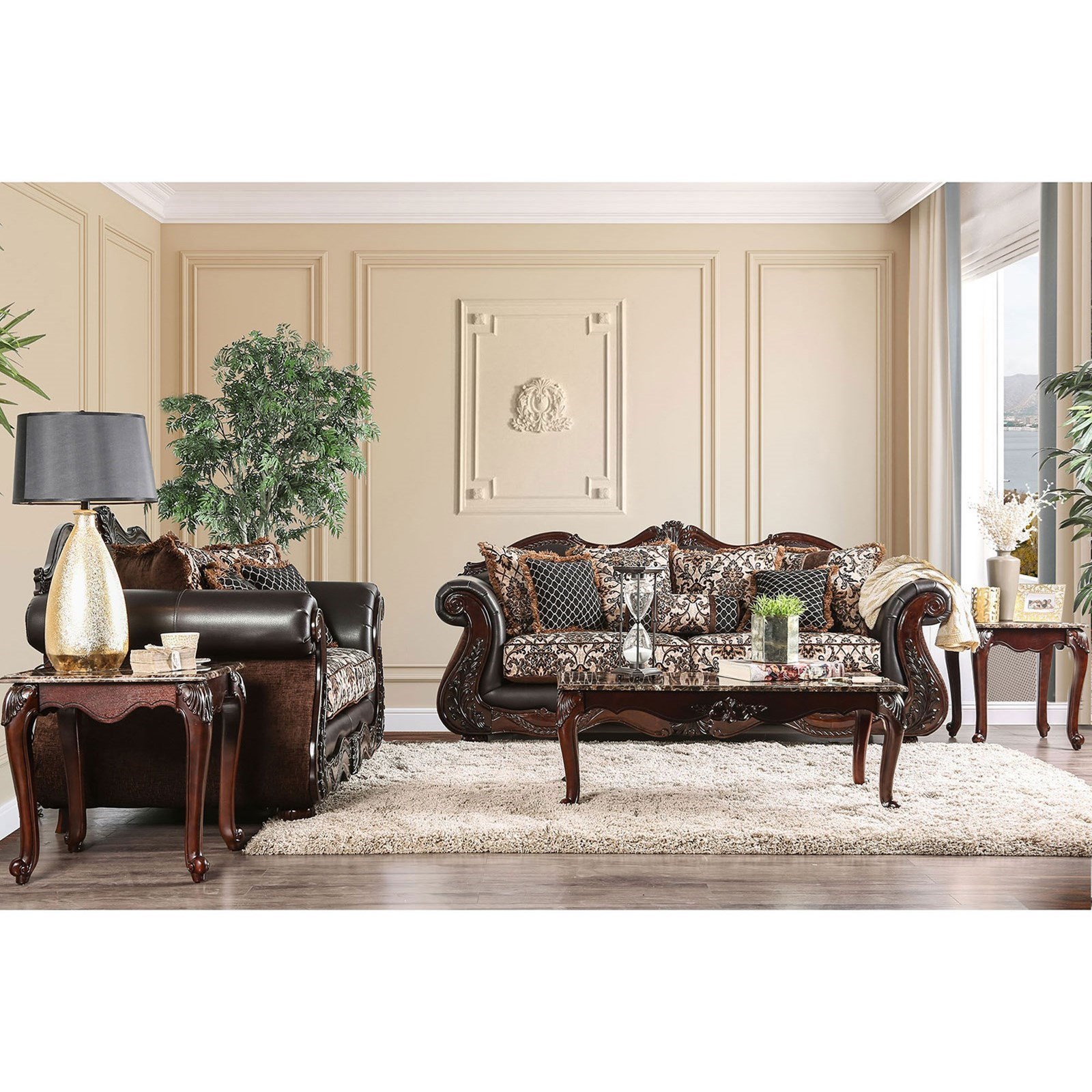 Furniture of America Jamael SM64052PC Sofa and Love Seat Corner