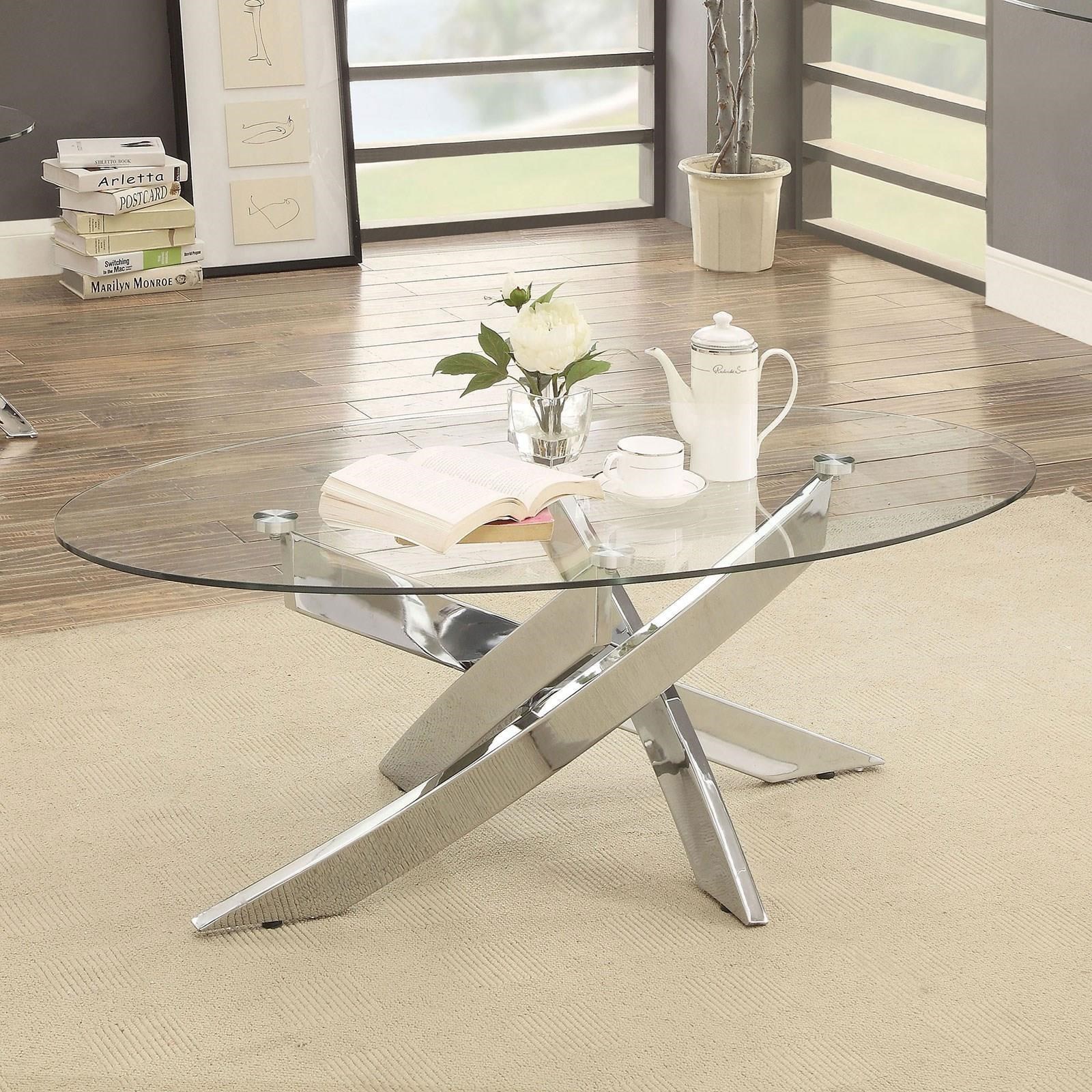 Laila Oval Glass Top Coffee Table with Chrome Base | Household ...