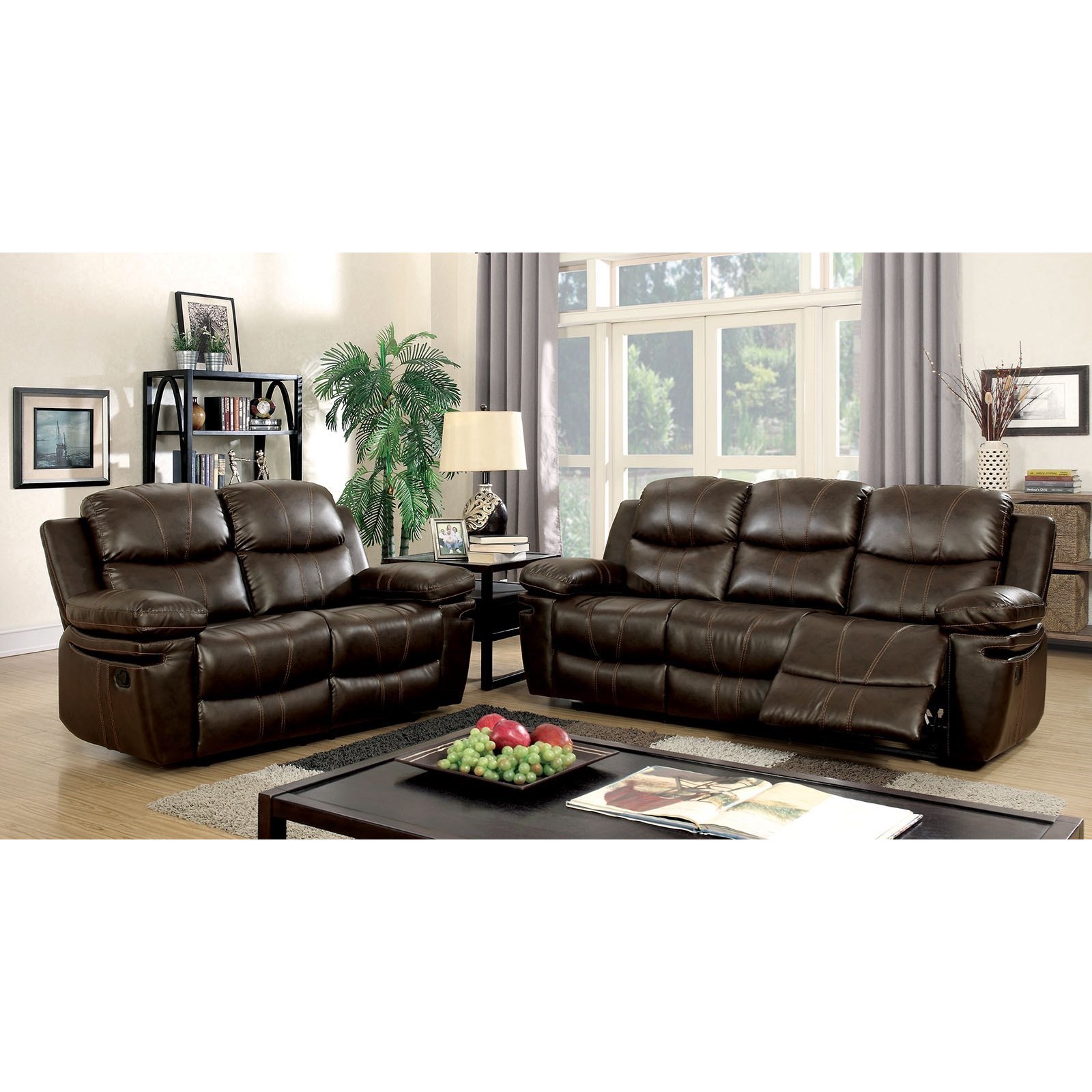 Listowel Transitional Reclining Sofa and Loveseat Set with Plush