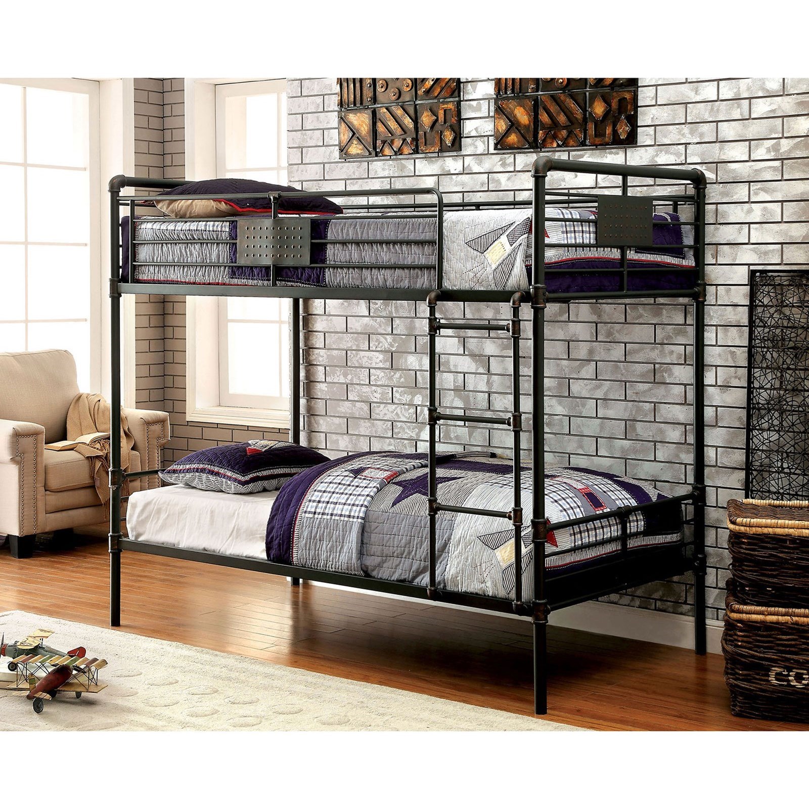 Furniture of America FOA Olga III CMBK913 Metal Twin/Twin Bunk Bed