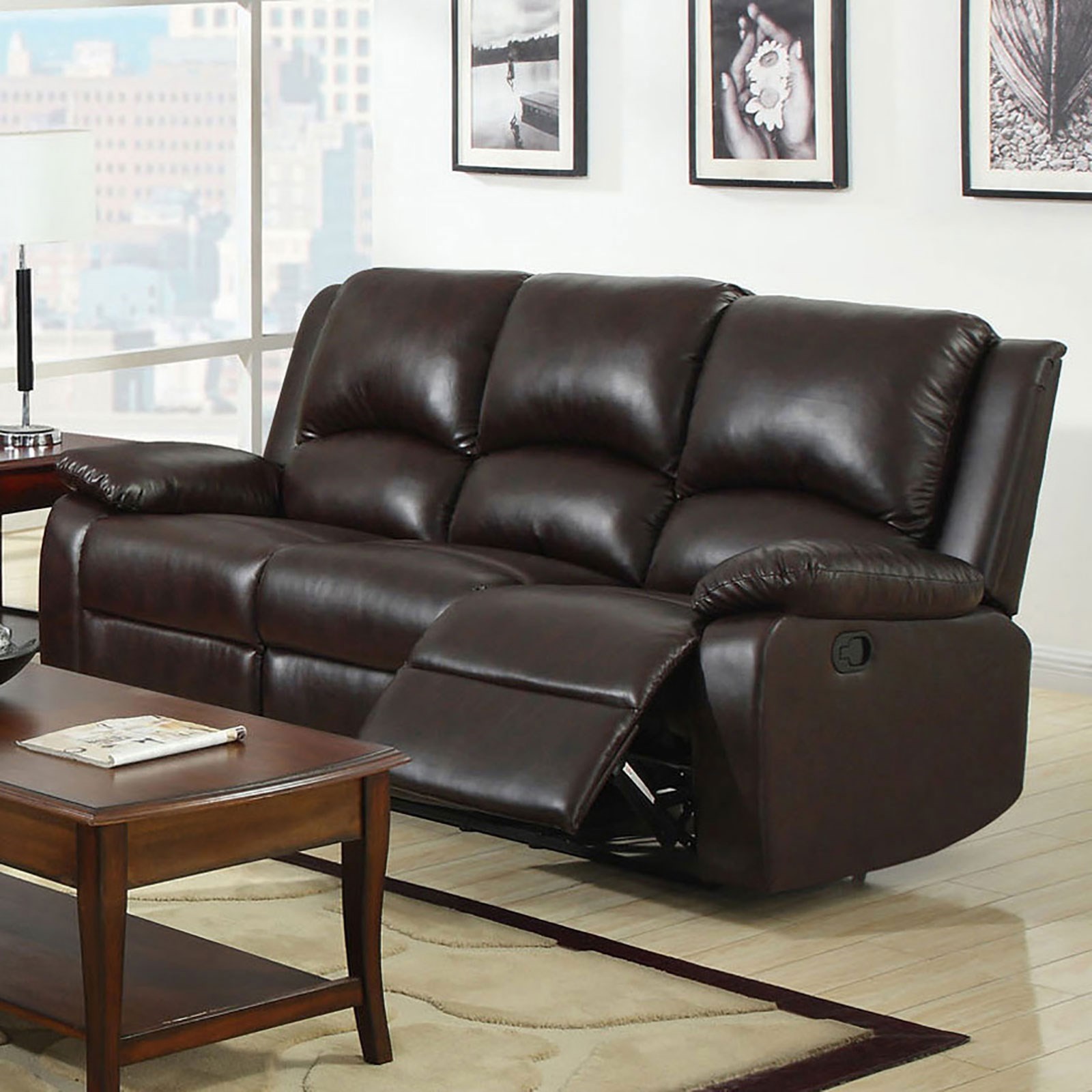 Furniture of America Oxford CM6555S Casual Faux Leather Reclining Sofa