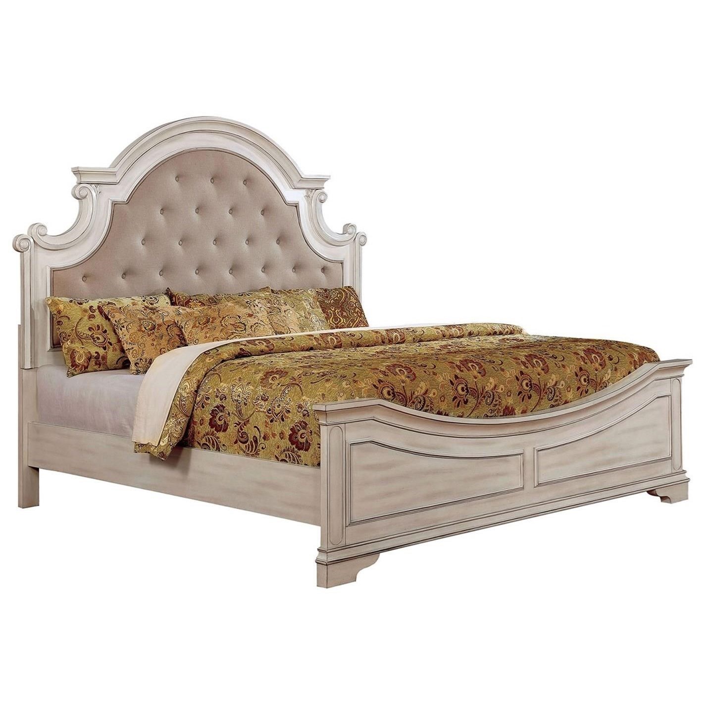 Furniture of America Pembroke Traditional Queen Tufted Bed with Arch Headboard Value City