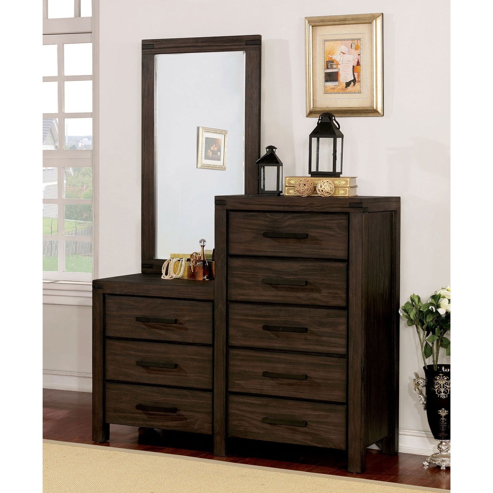 Furniture of America Rexburg Transitional Dresser and Mirror