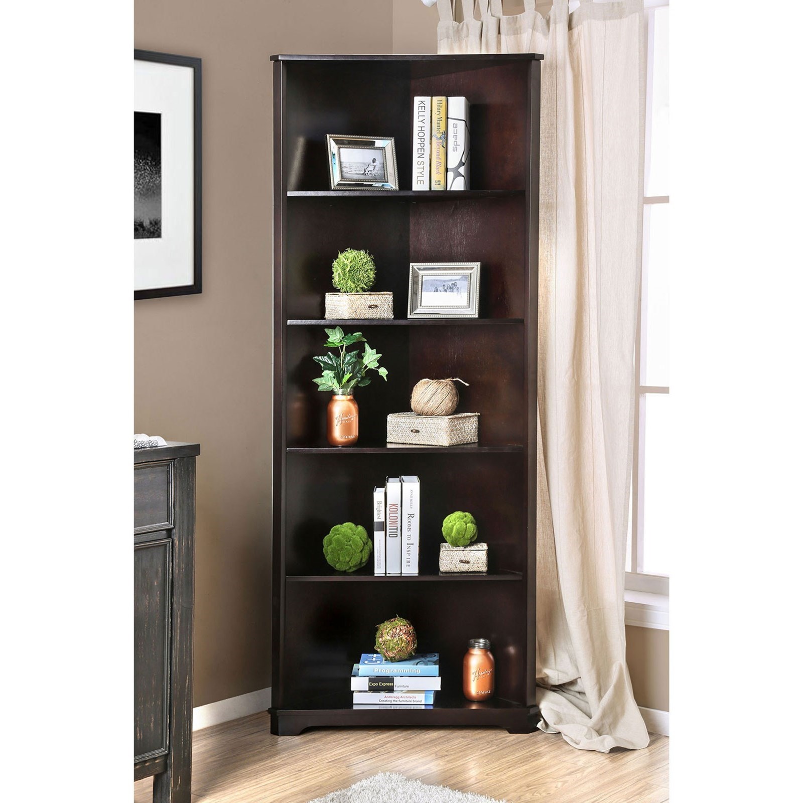 Furniture of America Rockwall Corner Bookshelf Value City Furniture Bookcase Open