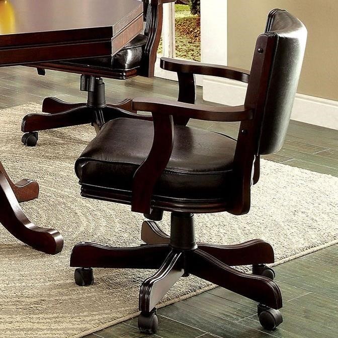 Furniture of America Rowan Traditional Faux Leather Game Chair with Casters and Adjustable