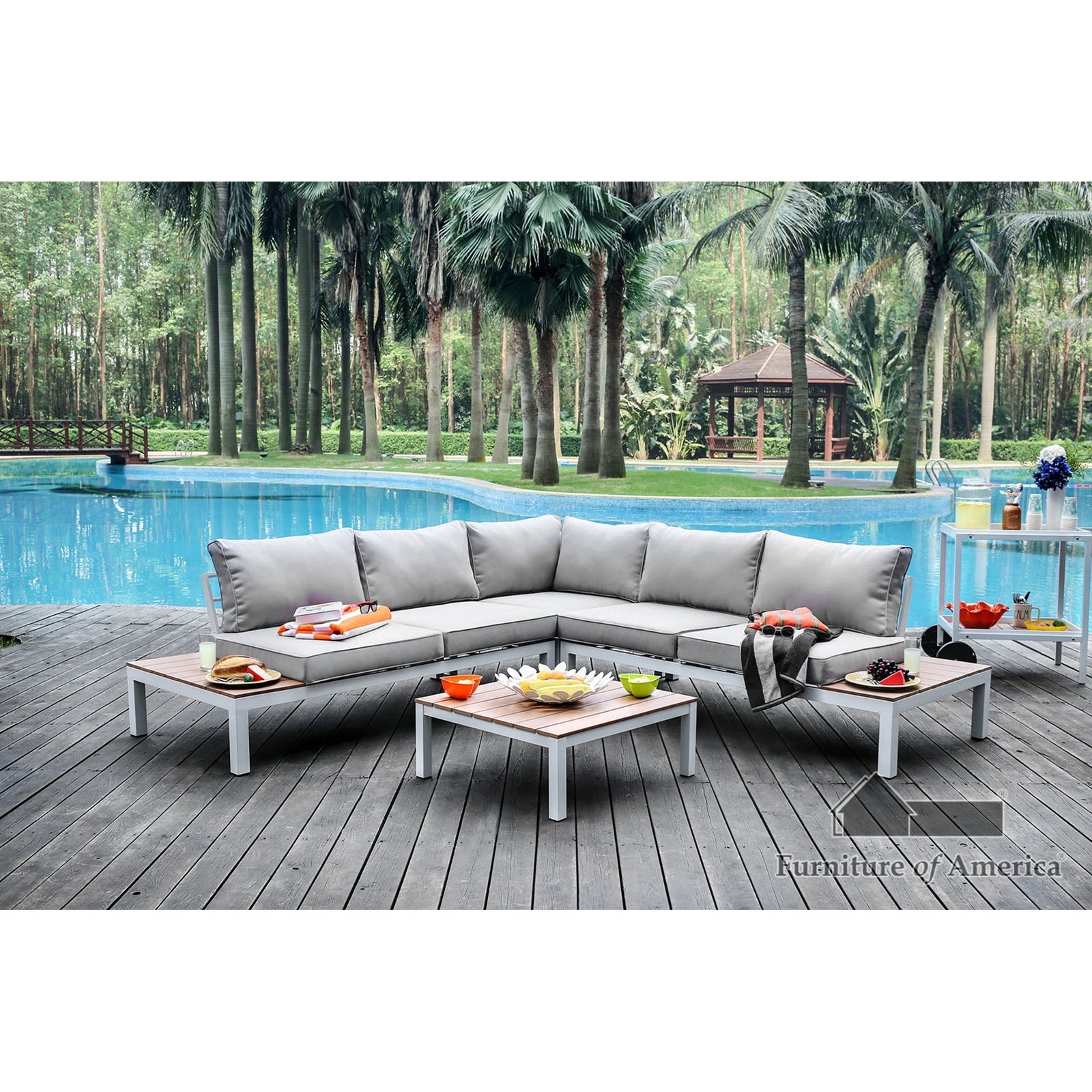 Furniture of America Winona Patio Sectional with Table Value City
