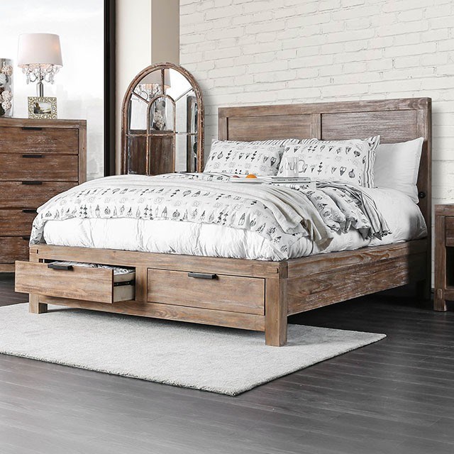 Furniture of America Wynton Rustic Eastern King Bed with 2 Footboard