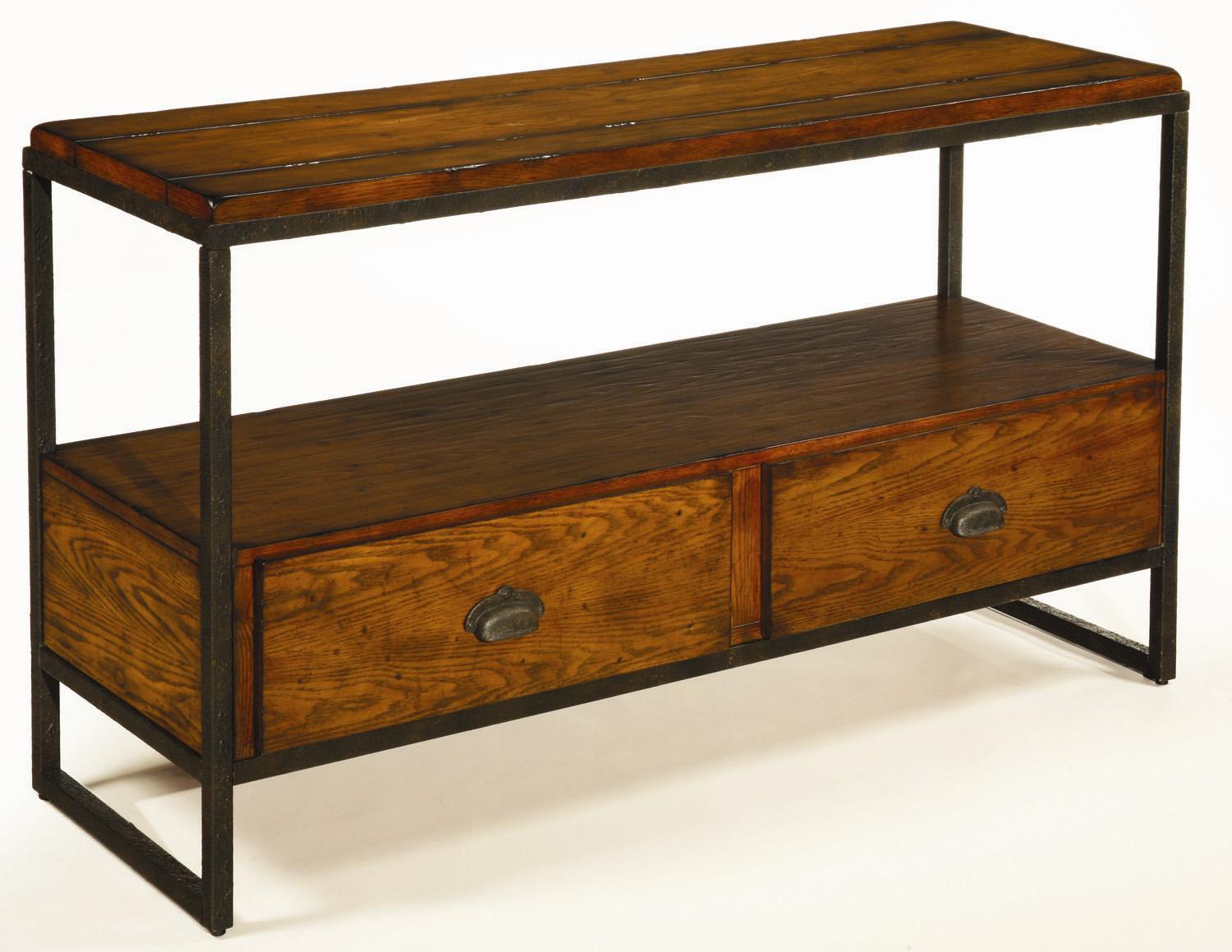 Hammary Baja Entertainment Console with Distressed Woodwork and Metal