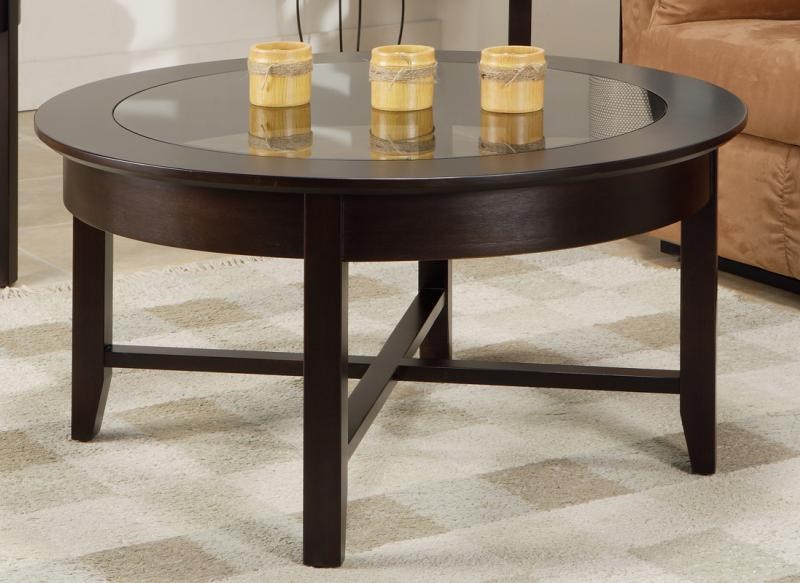 Demilune Solid Wood Round Coffee Table with Glass Top