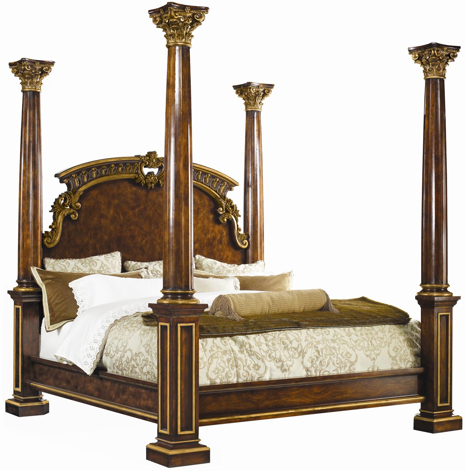 Henredon Arabesque King Poster Bed with Detailed Headboard & Columns