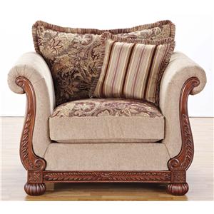 HM Richards 8716 Traditional Rolled Arm Sofa with Decorative Wood Trim