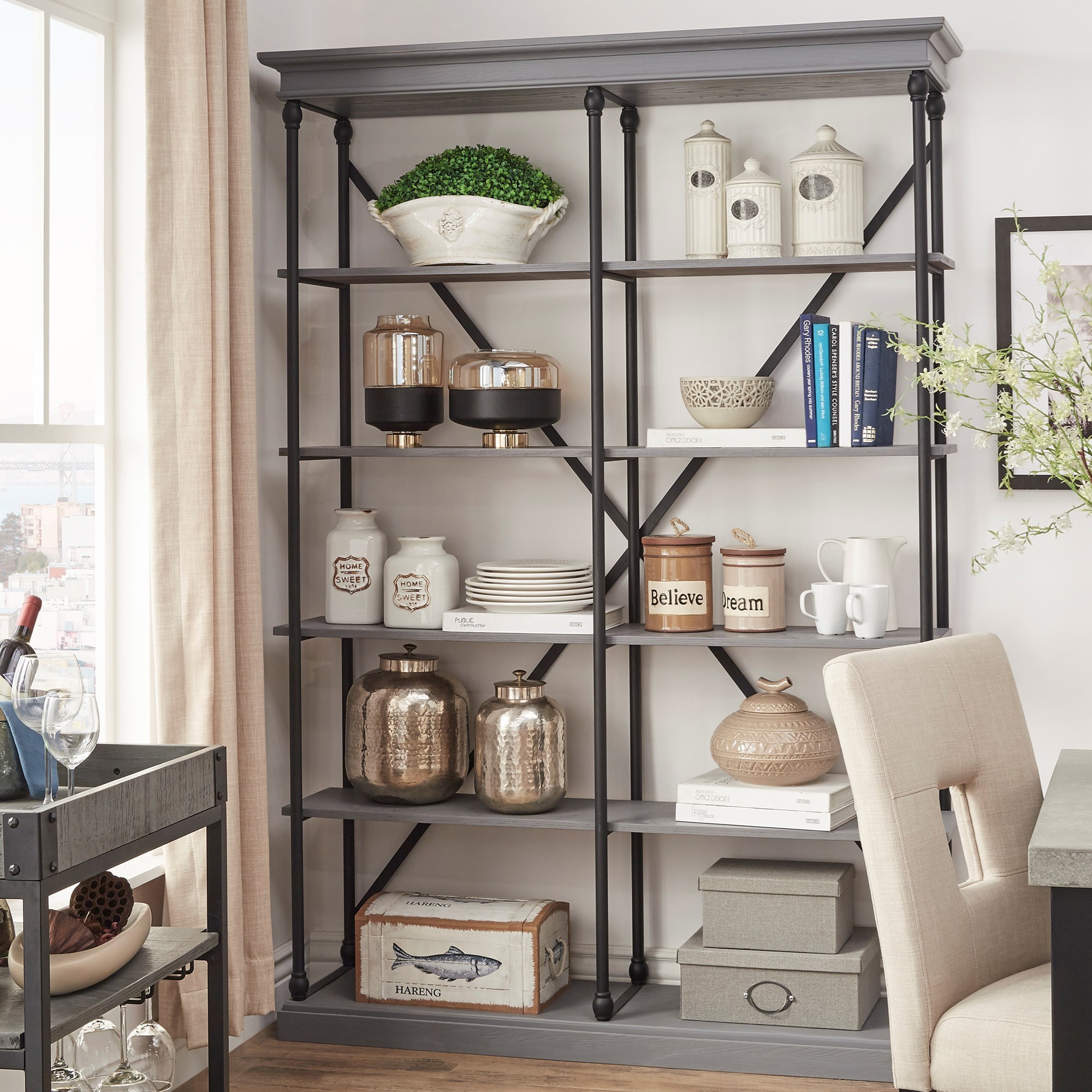 Homelegance E296 Industrial XBack Open Bookcase with Metal Frame A1