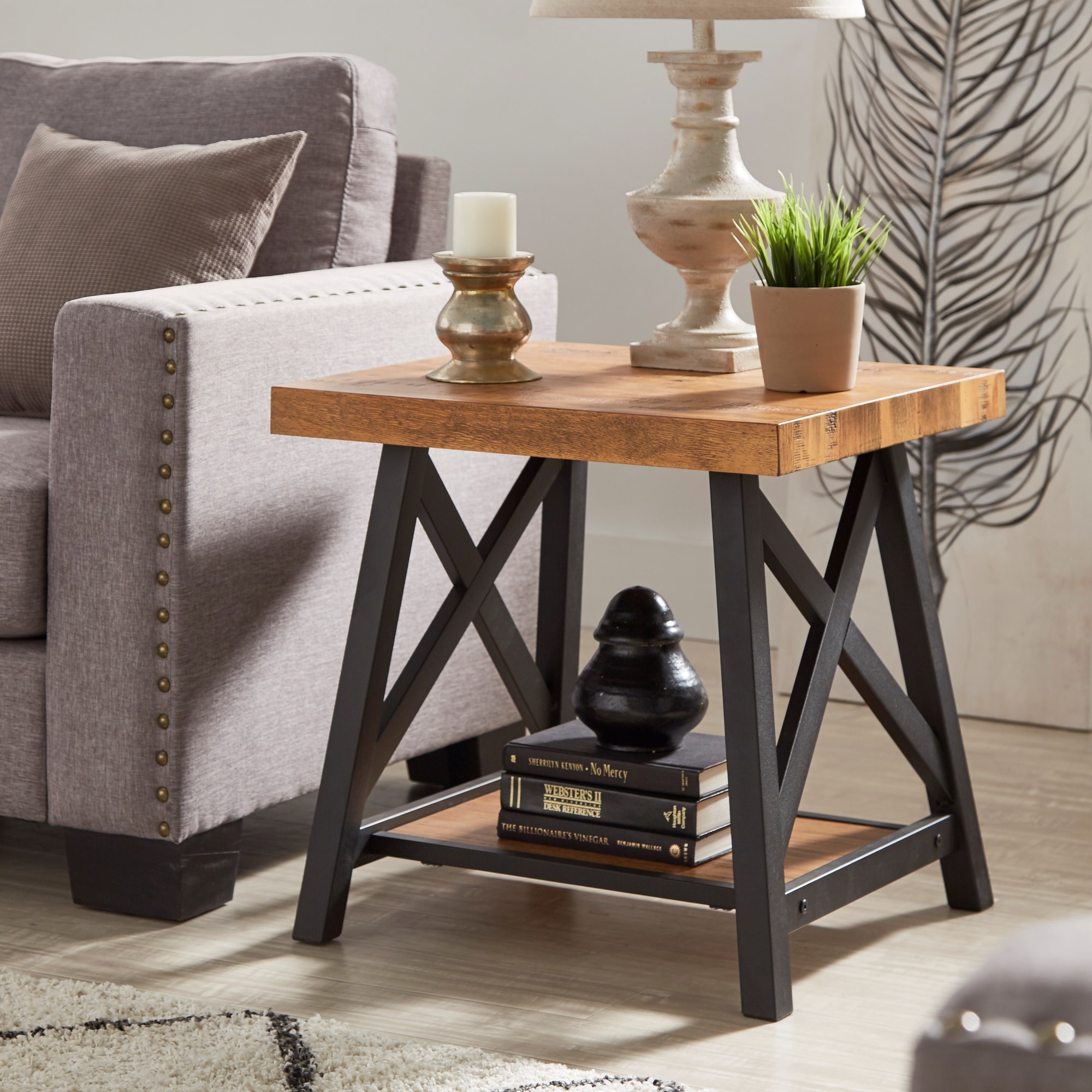 Homelegance E460 Farmhouse Style End Table with Shelf A1 Furniture