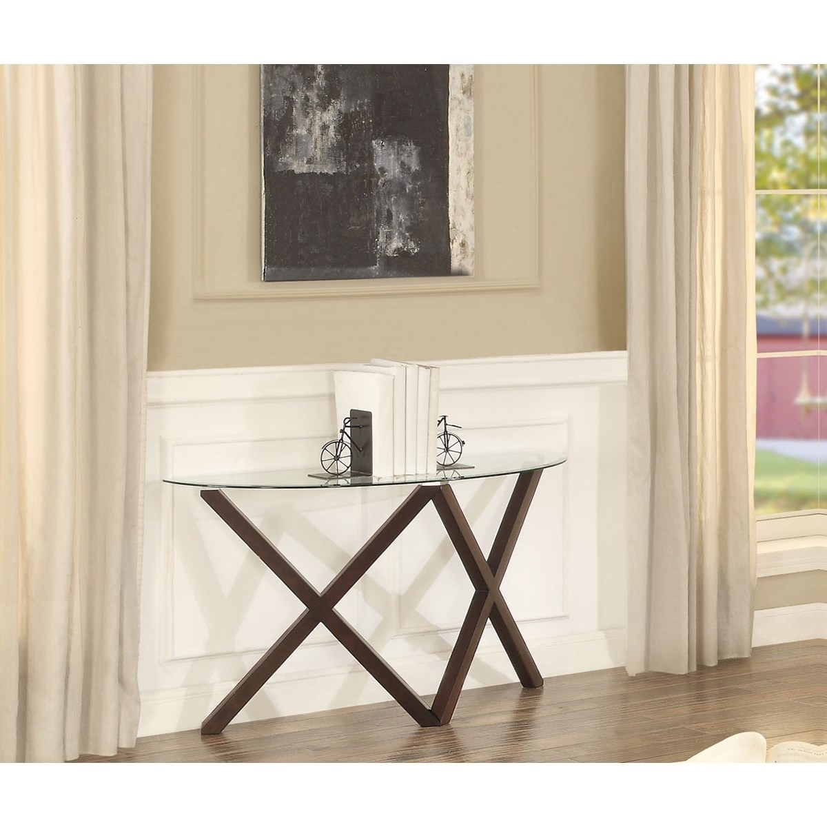 Homelegance Halston Contemporary Sofa Table with Flat Edged Glass Top