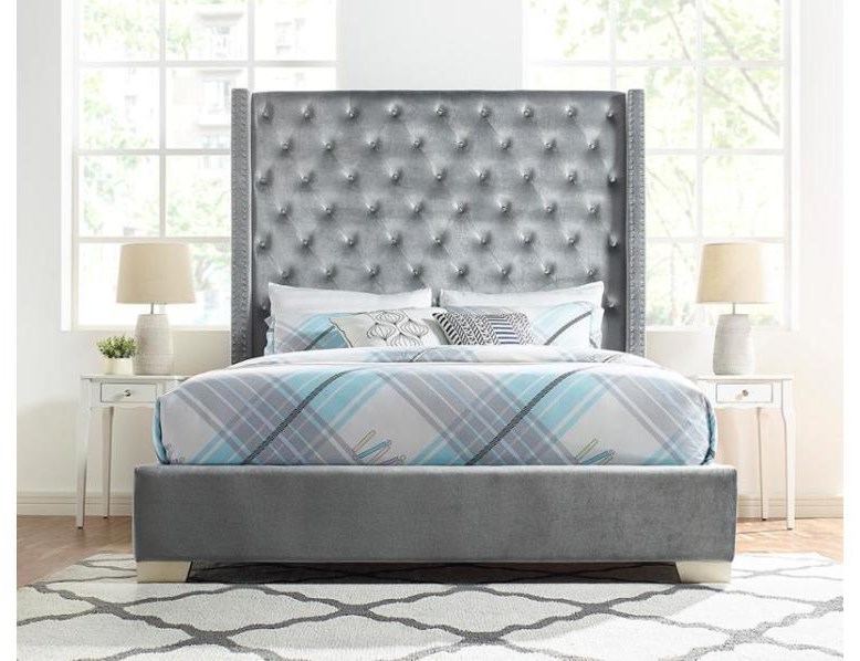 Homelegance SH228GRY Gray King Velvet Upholstered Bed Dream Home
