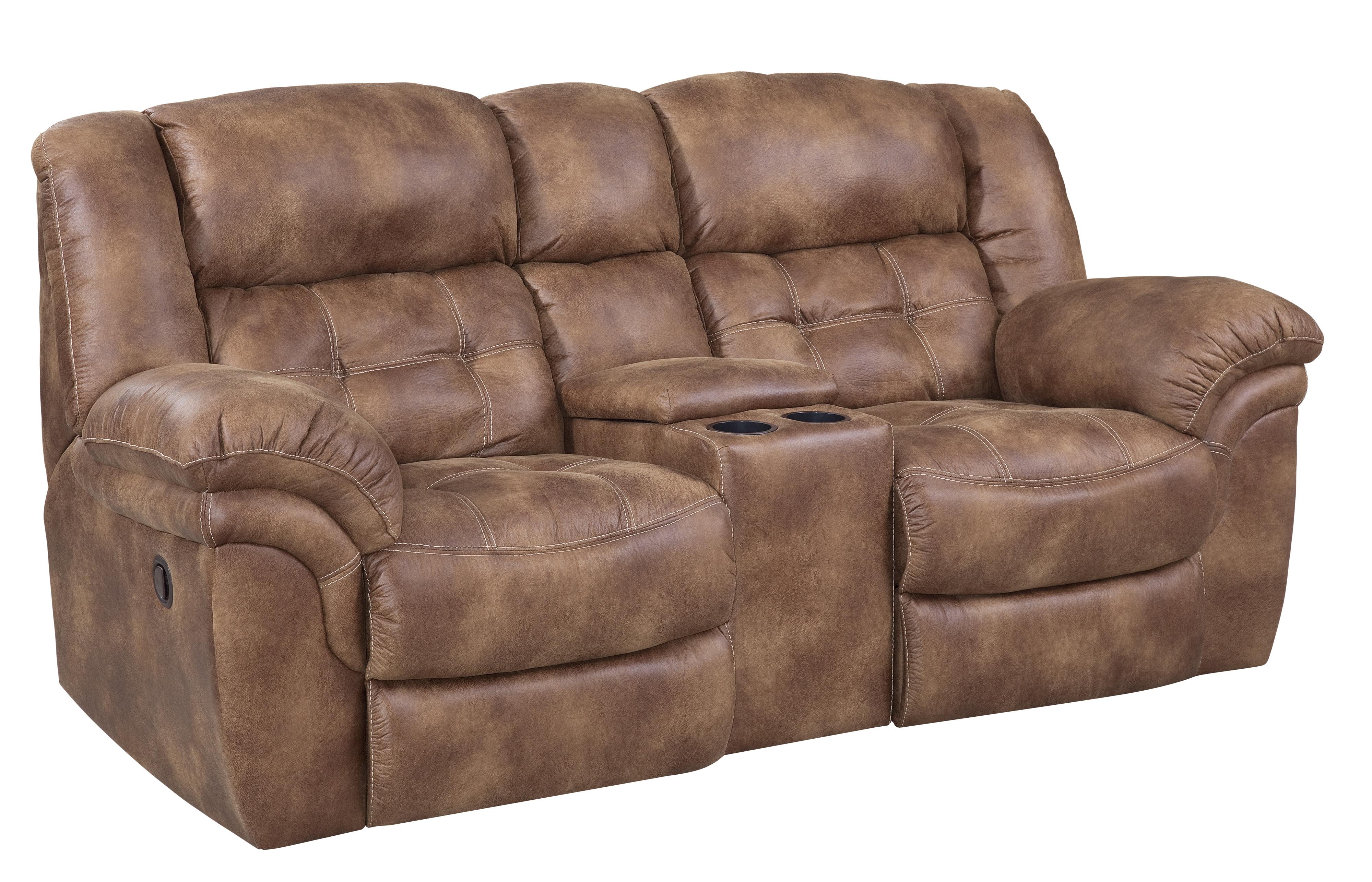 HomeStretch 129 Casual Reclining Console Loveseat with Cupholders