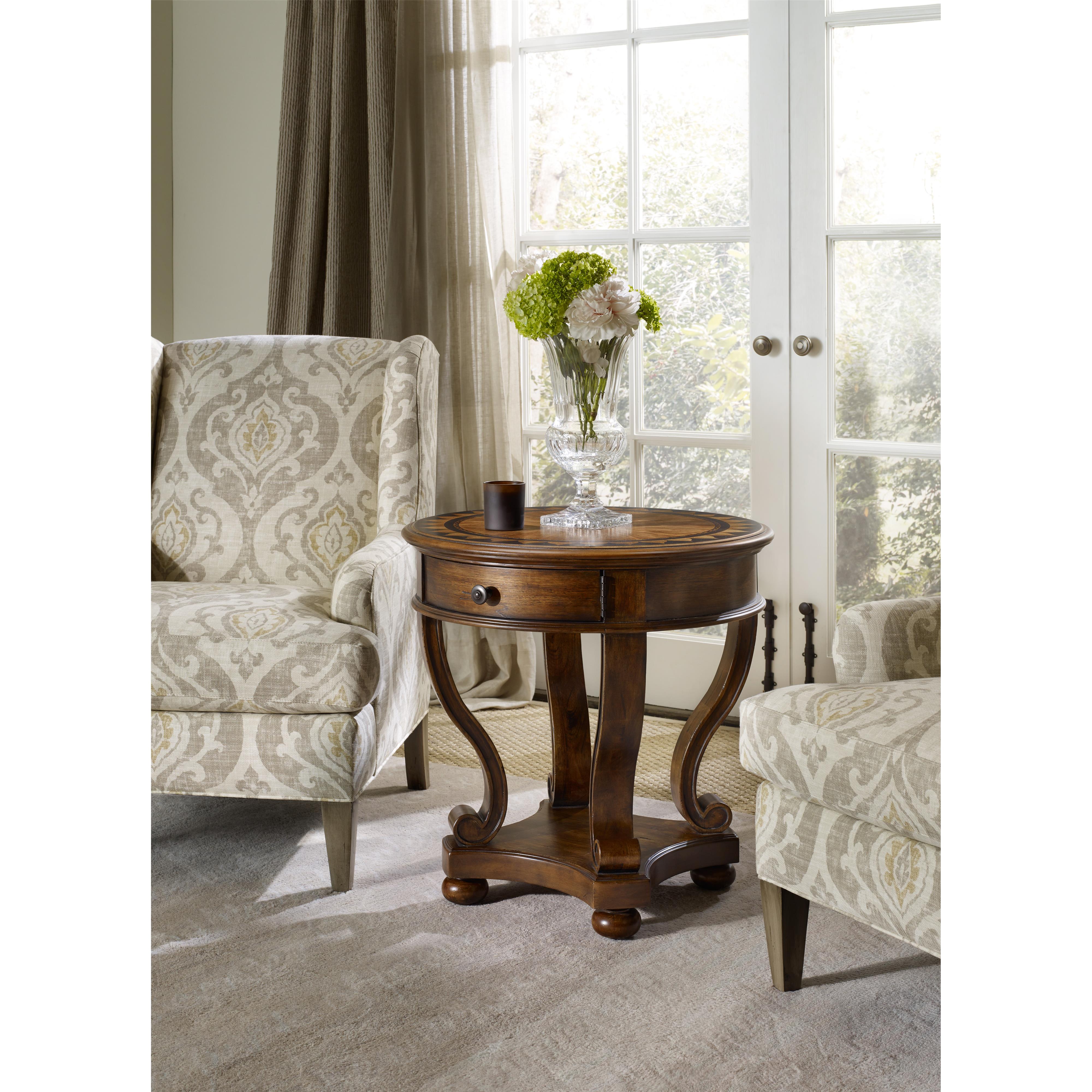 Hooker Furniture Archivist Round Accent End Table with Drawer Belfort