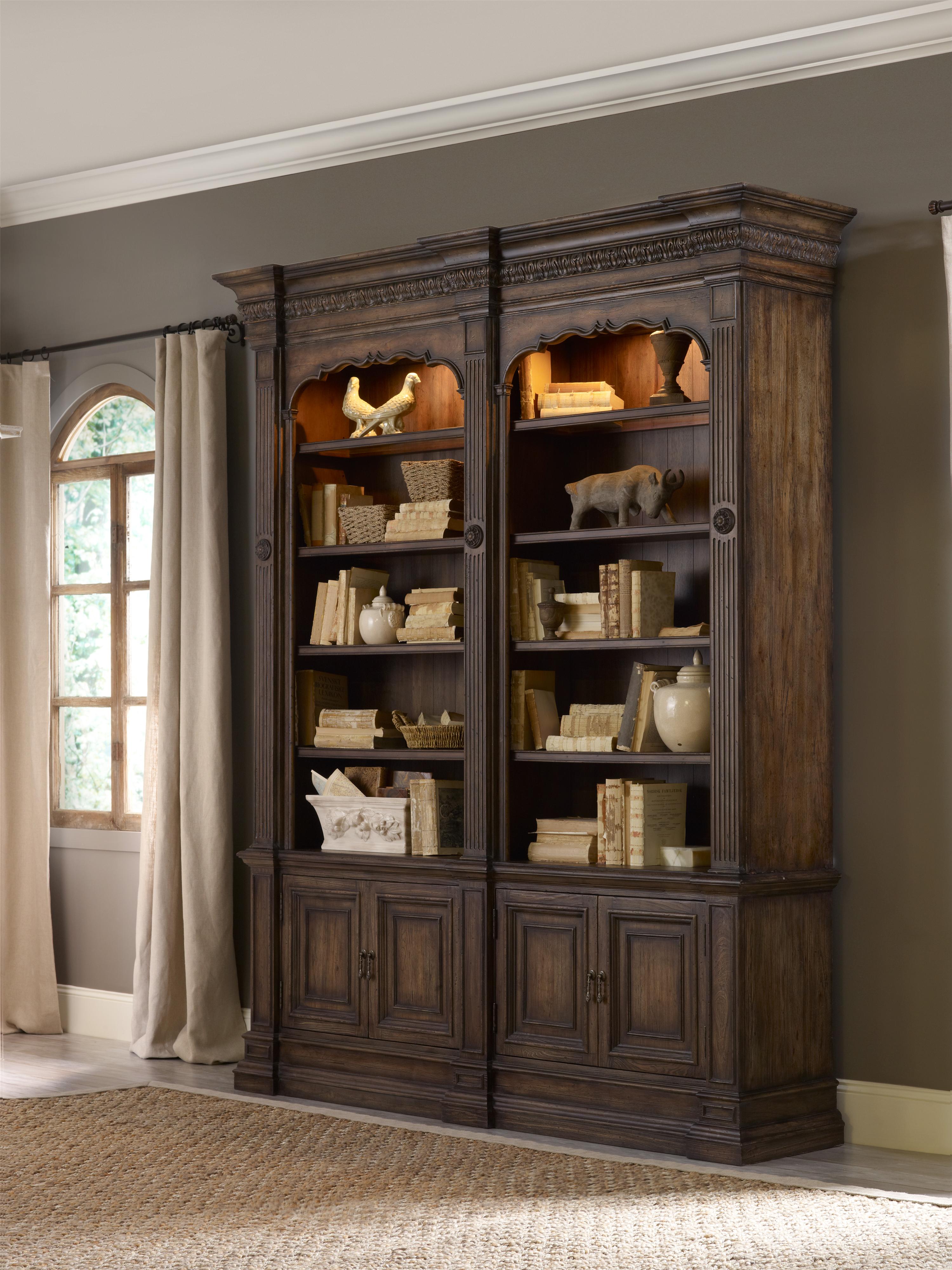 Hooker Furniture Rhapsody Double Bookcase with Touch Lighting Stoney
