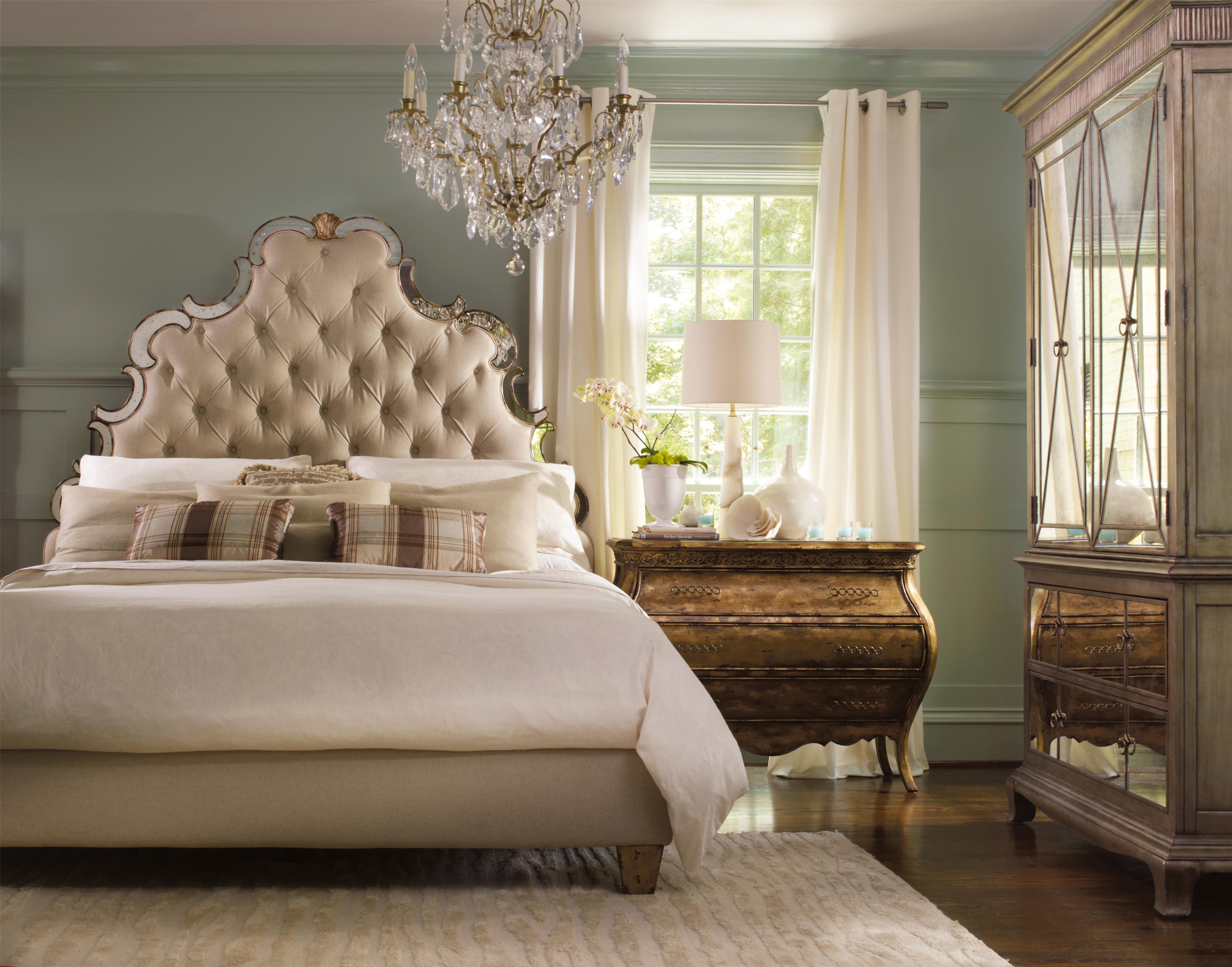 Hooker Furniture Sanctuary QueenSize Upholstered Platform Bed with High Tufted Headboard