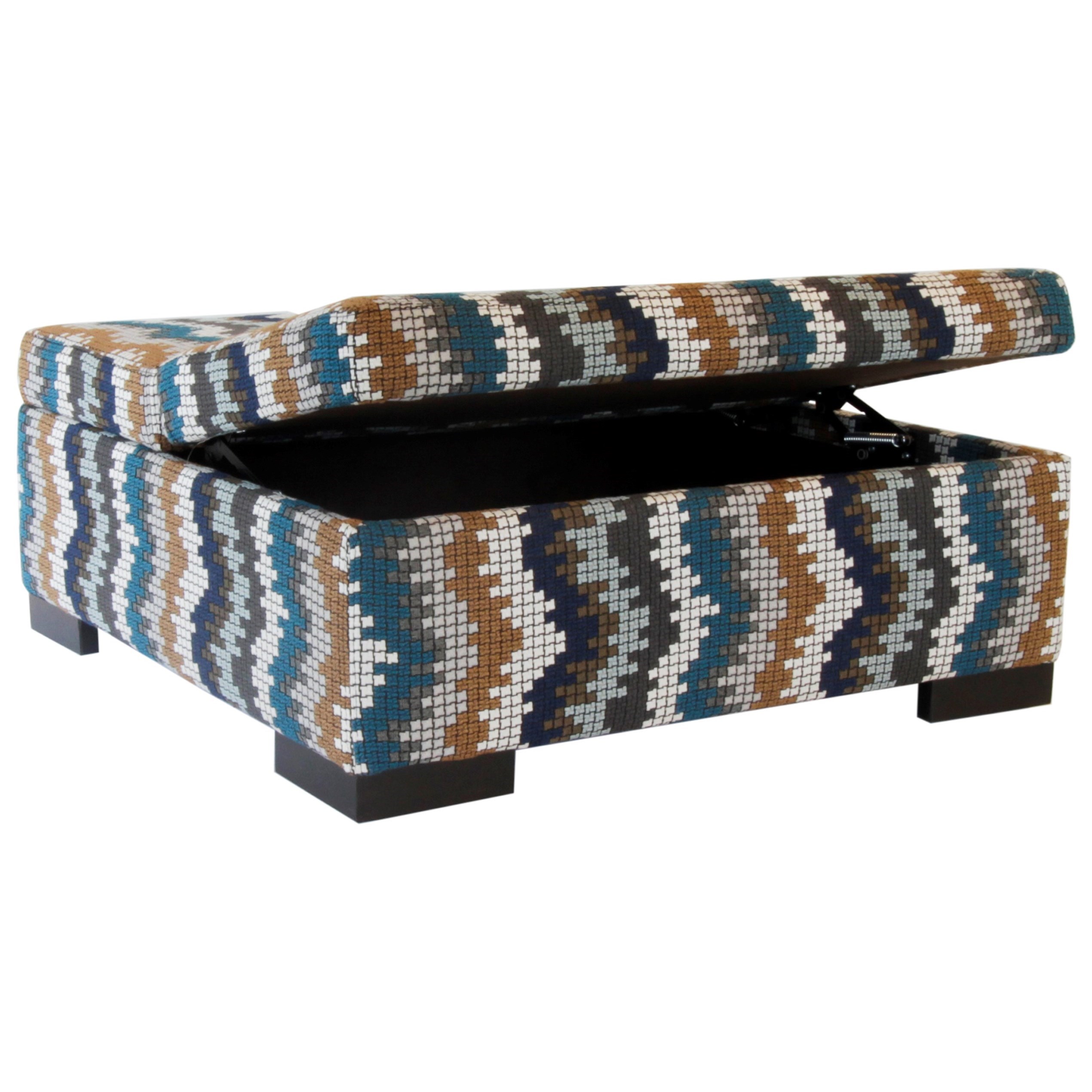 Jonathan Louis Donavan Casual Leather Storage Ottoman with Exposed Wood