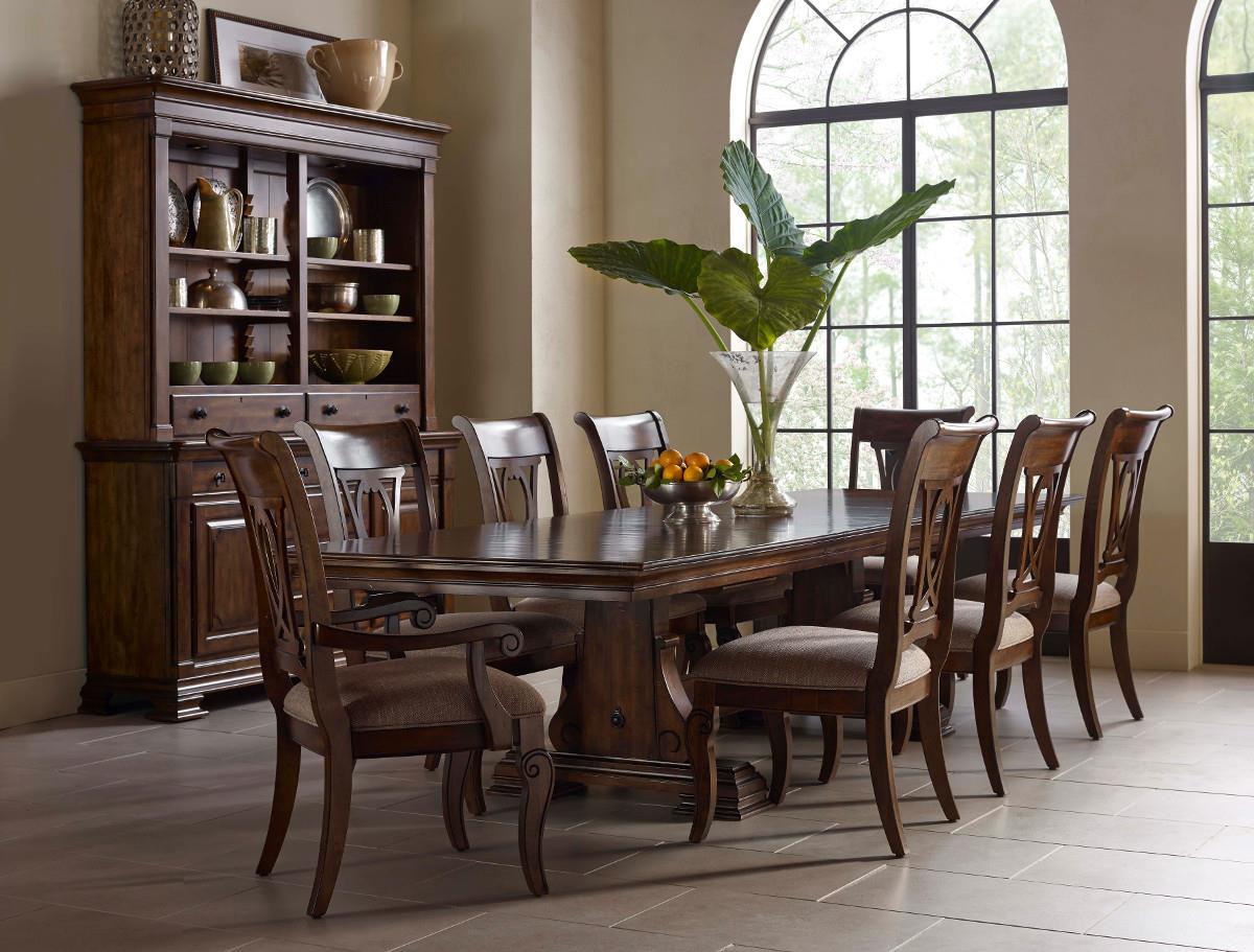 Kincaid Furniture Portolone Nine Piece Trestle Table and Harp Back