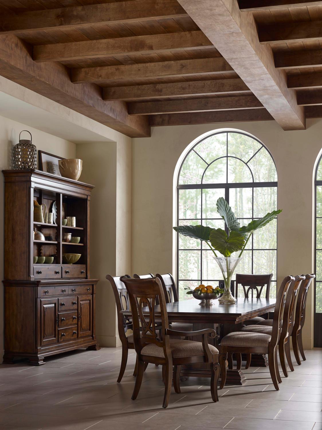 Kincaid Furniture Portolone Nine Piece Trestle Table and Harp Back