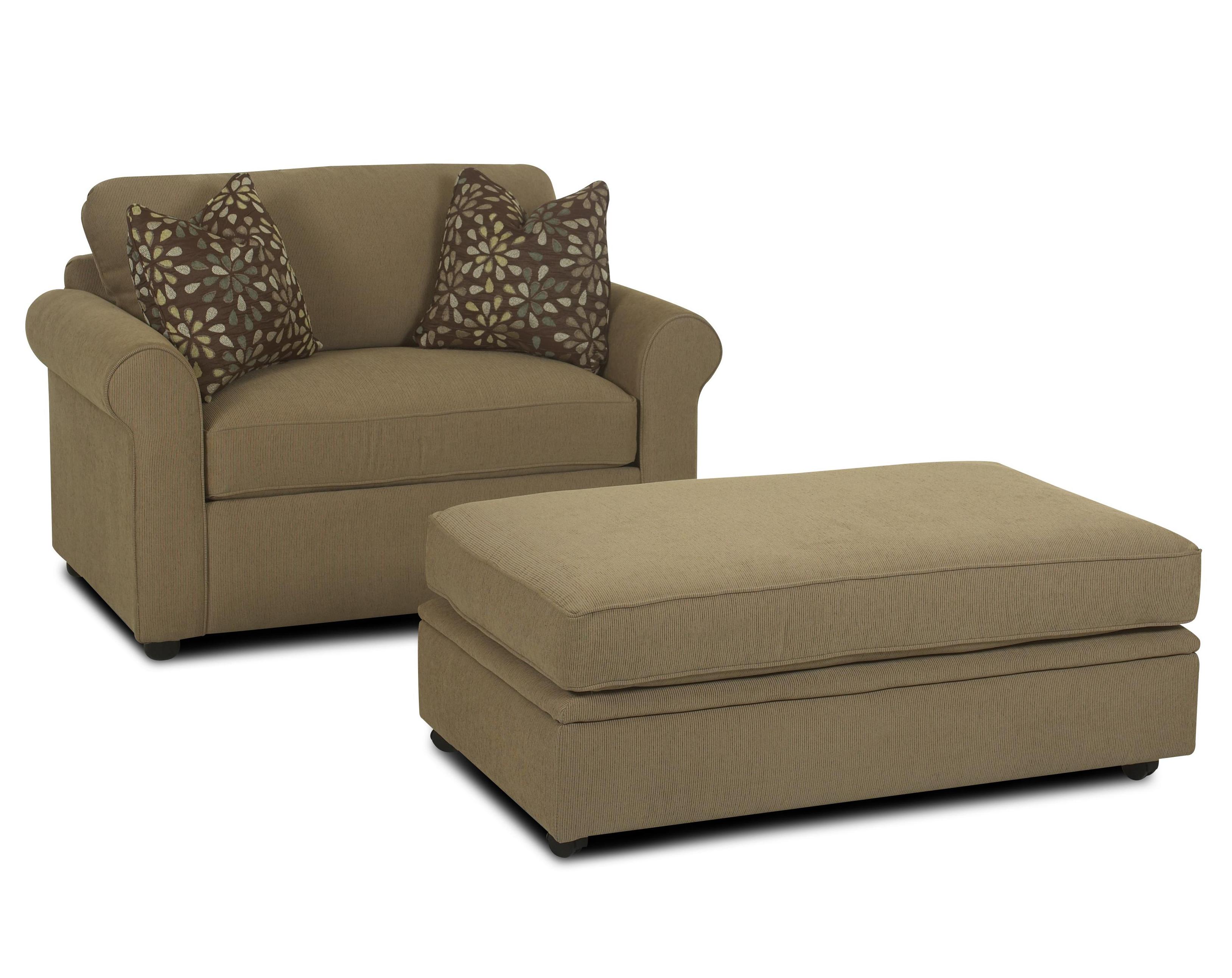 Klaussner Brighton Chair and a Half Royal Sleeper & Rectangular Storage Ottoman Dunk & Bright