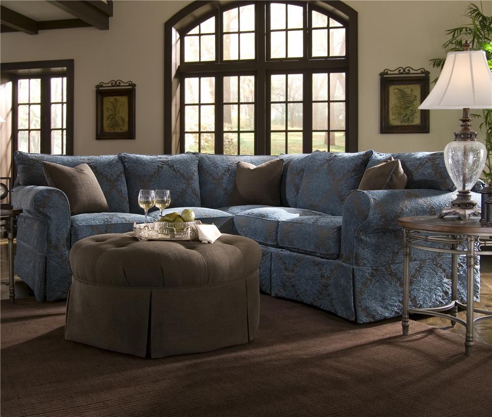Klaussner Jenny Slipcover Sectional with Rolled Arms and Skirt AHFA