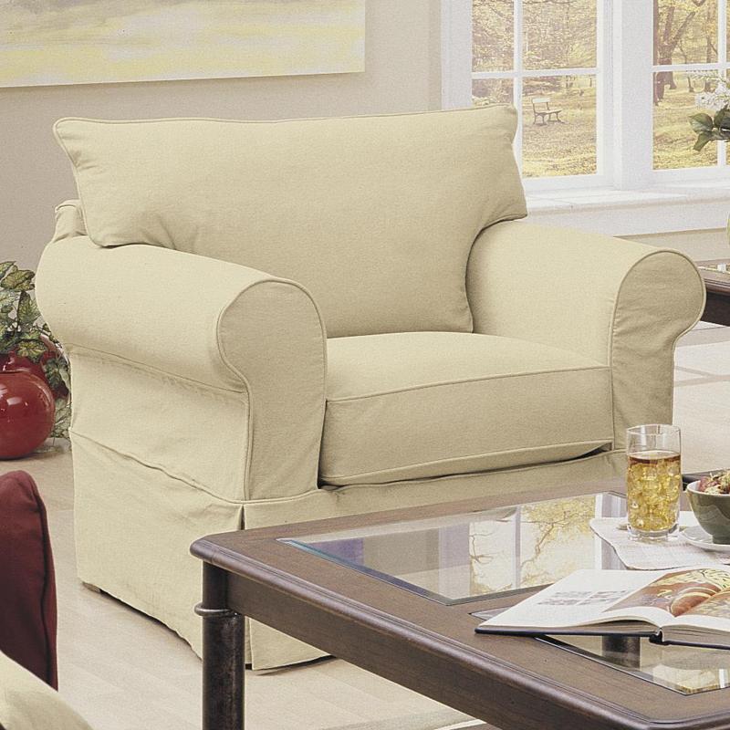 Klaussner Jenny Slipcover Chair with Rolled Arms and Skirt Johnny