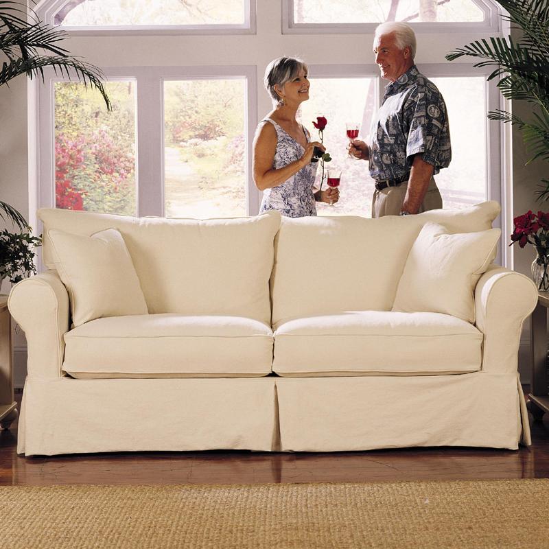 Klaussner Jenny Slipcover Sofa with Skirt | Value City Furniture | Sofas