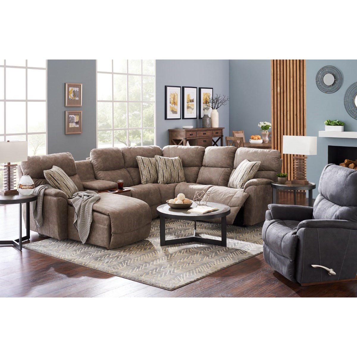 LaZBoy Trouper Five Piece Power Reclining Sofa with Right Sitting