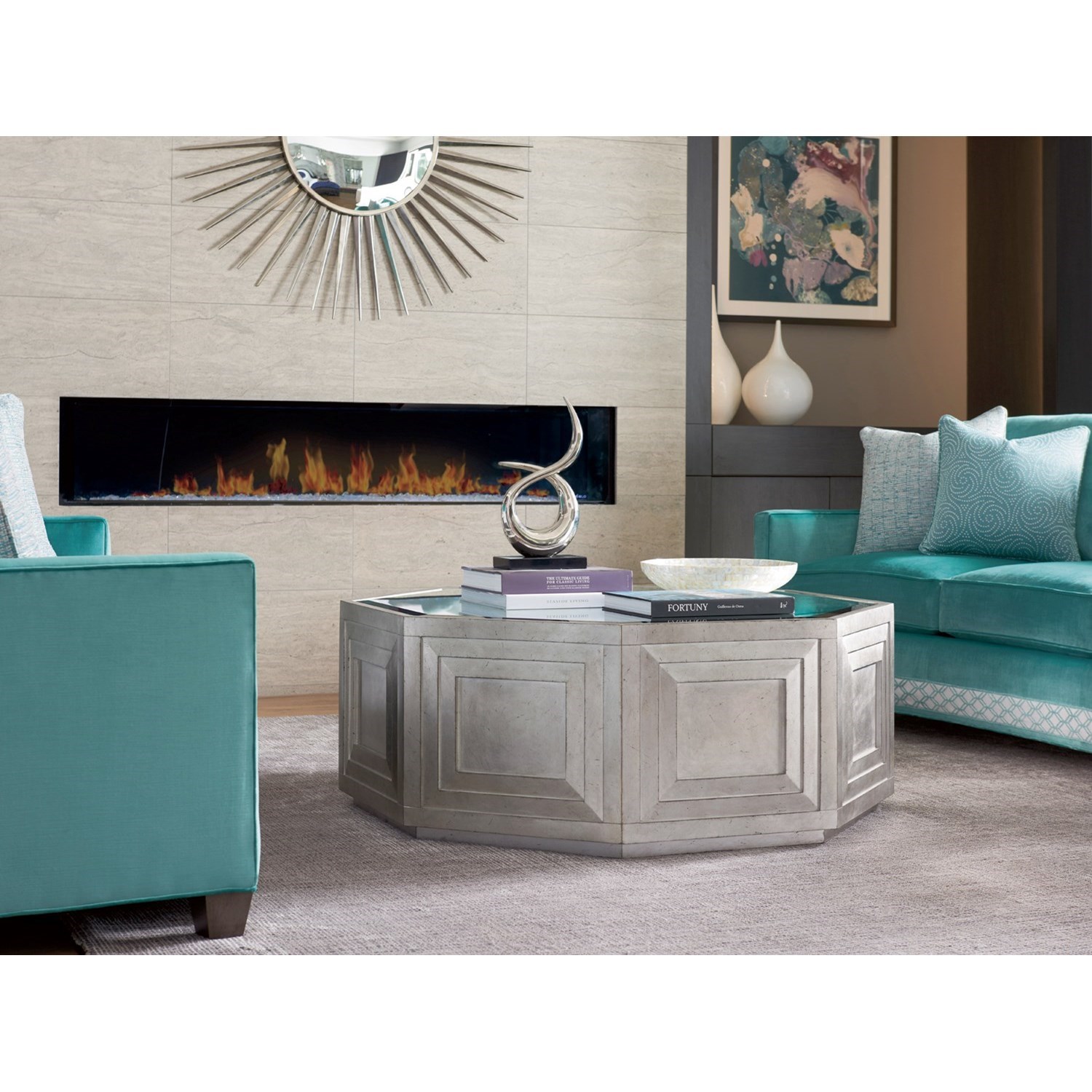 Lexington Ariana 733947 Rochelle Octagonal Cocktail Table with Silver