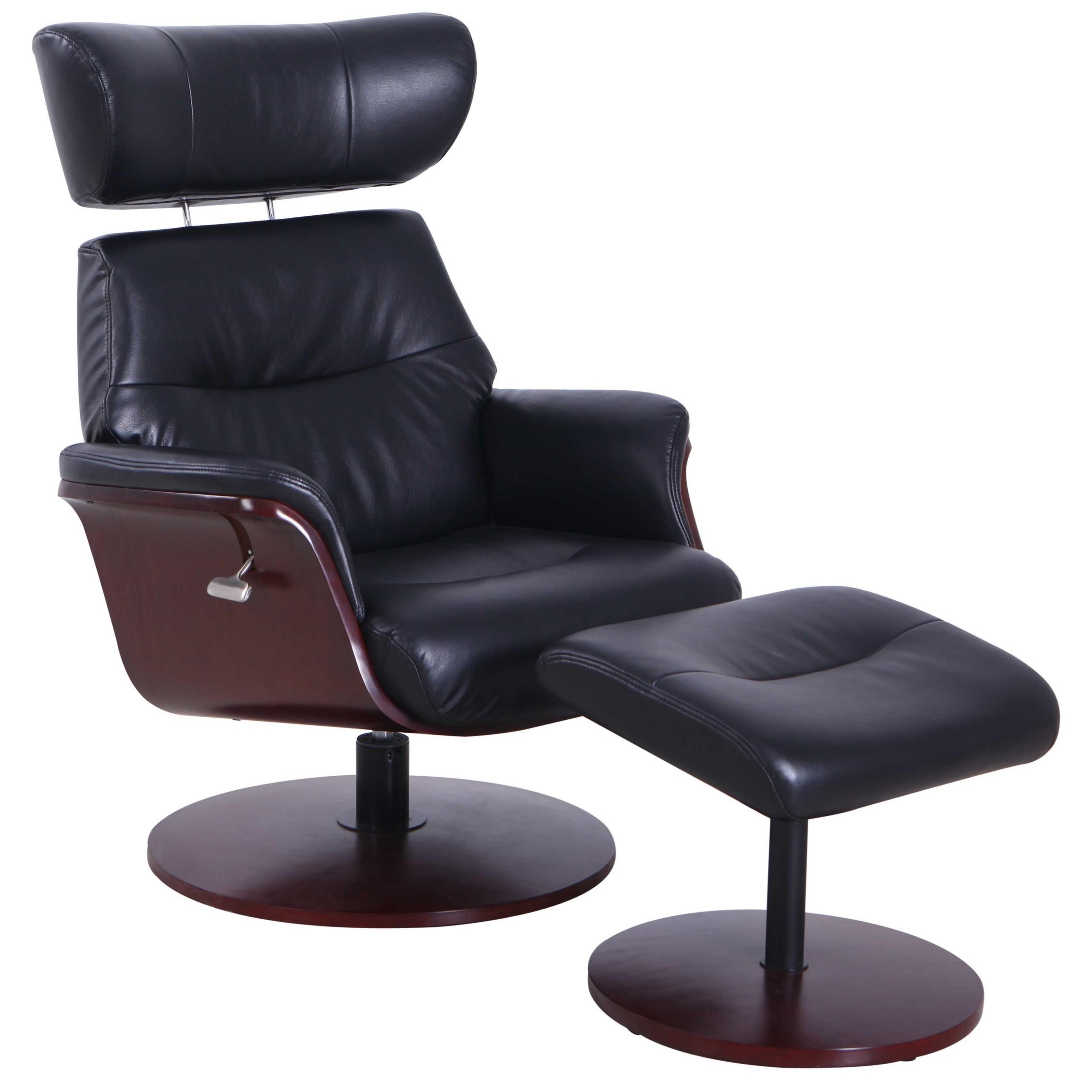 Contemporary Reclining Swivel Chair and Ottoman with Height Adjustable Headrest Sadler