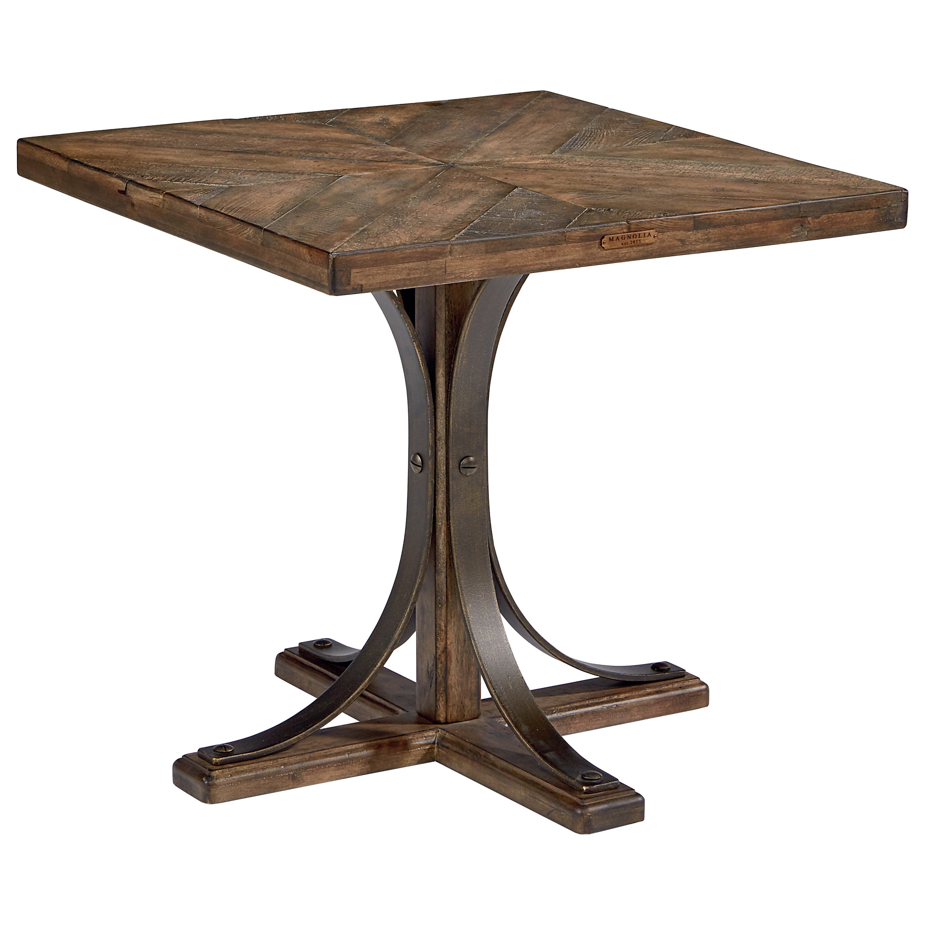 Magnolia Home by Joanna Gaines Traditional Wood Top End Table with Metal Pedestal Base Darvin