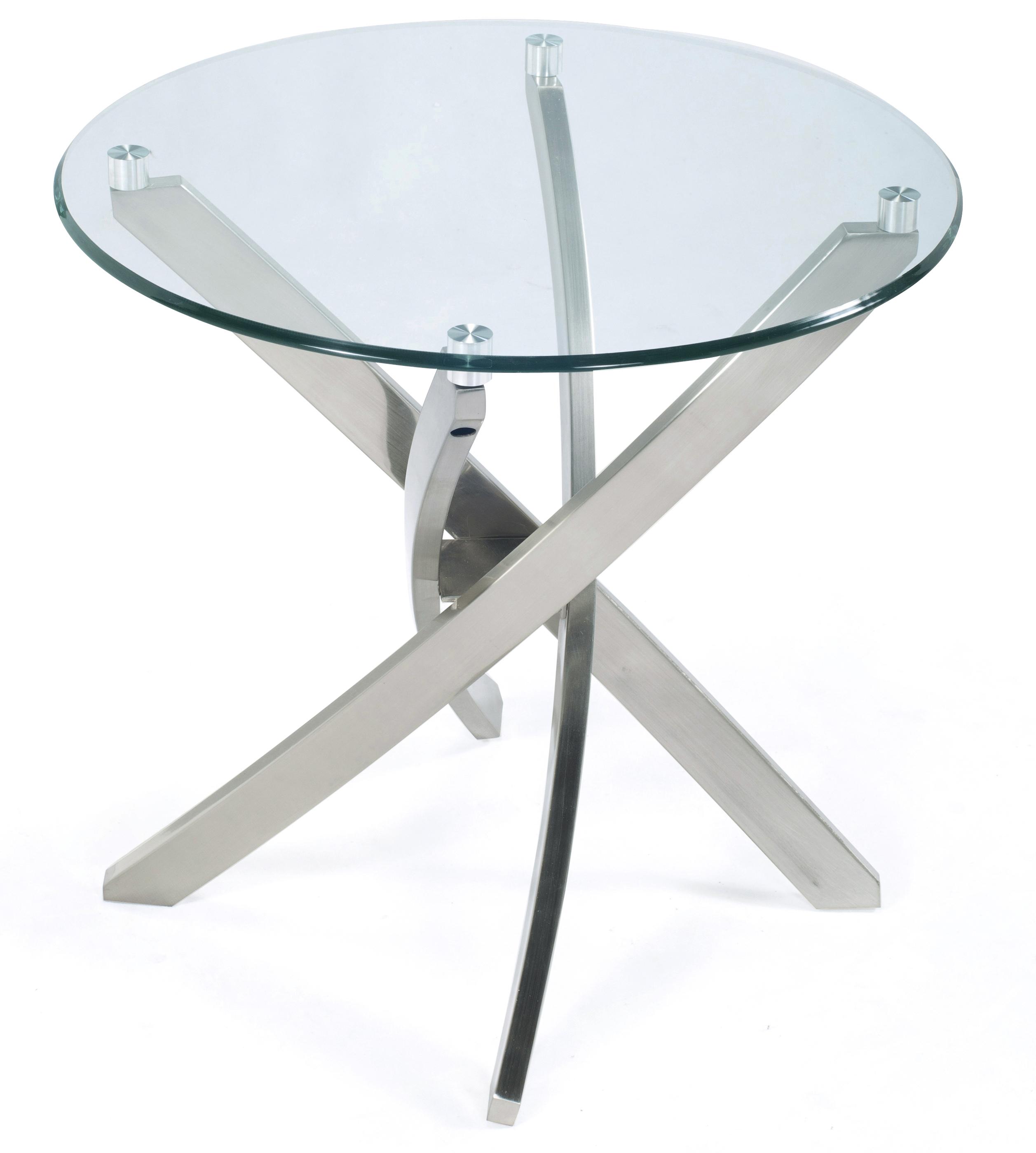 Magnussen Home Zila Round End Table with Strut Base and Tempered Glass