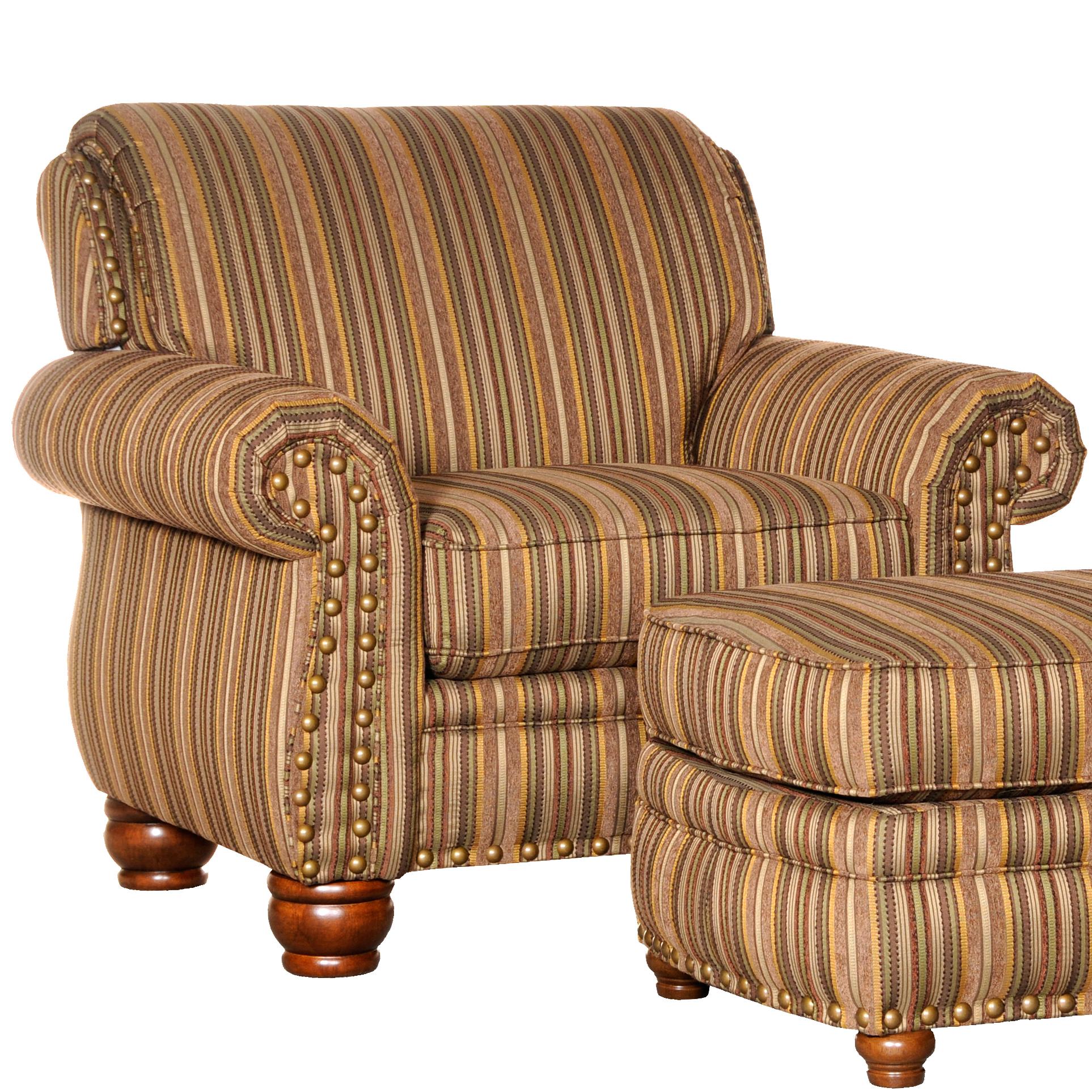 Mayo 9780 Traditional Upholstered Chair with Exposed Wood Spool Legs